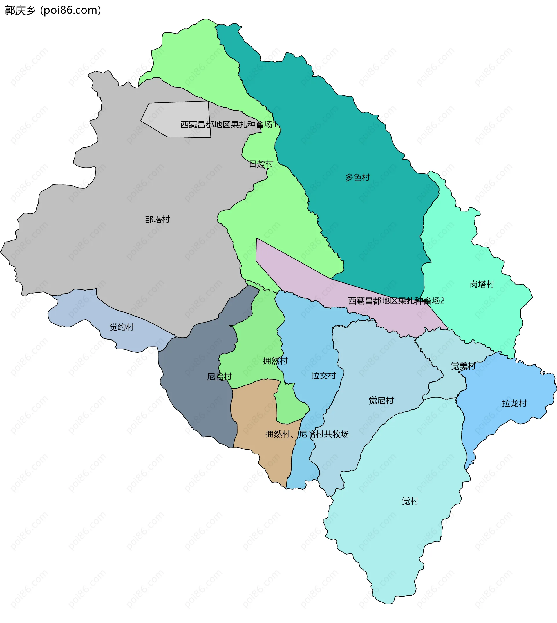 郭庆乡边界地图(五级行政区划)