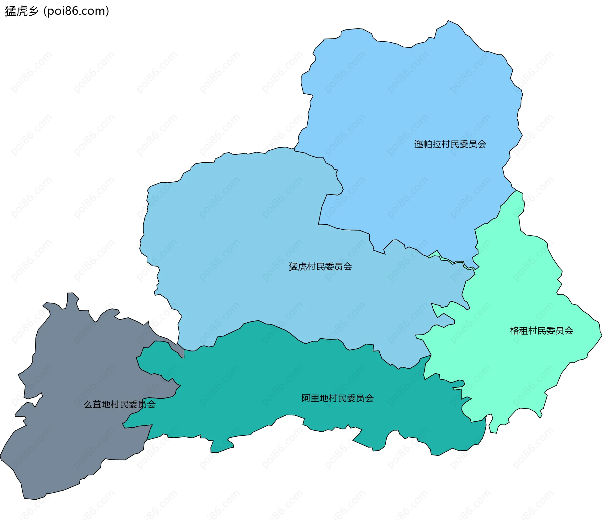 猛虎乡边界地图(五级行政区划)