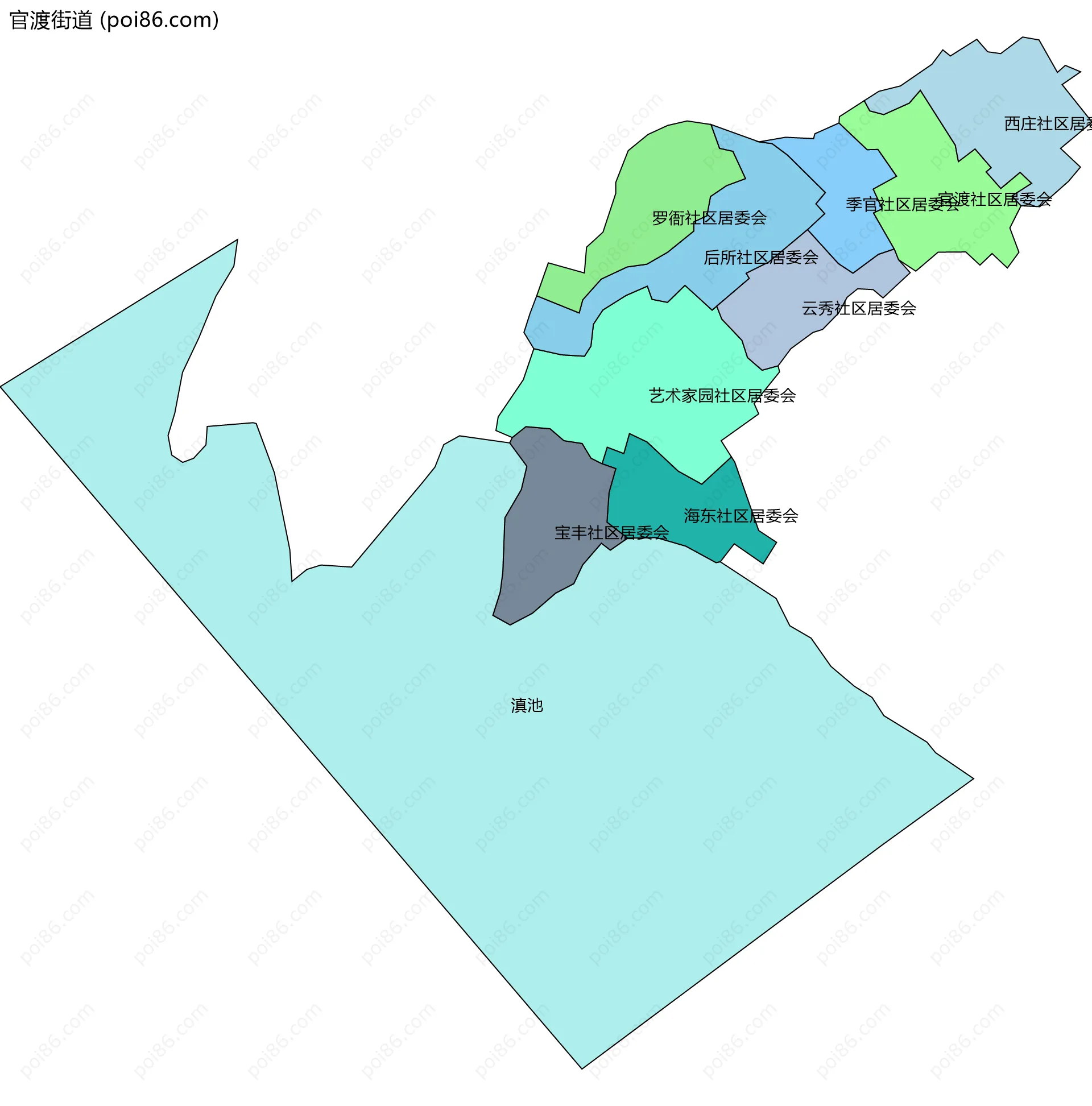 官渡街道边界地图(五级行政区划)