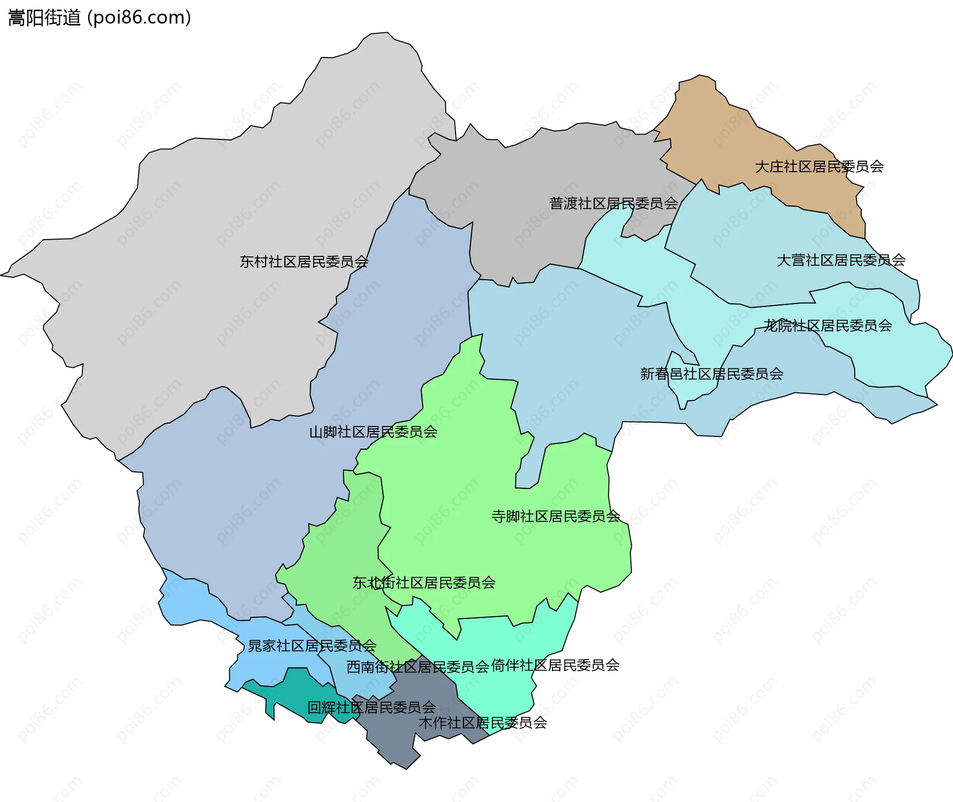 嵩阳街道边界地图(五级行政区划)