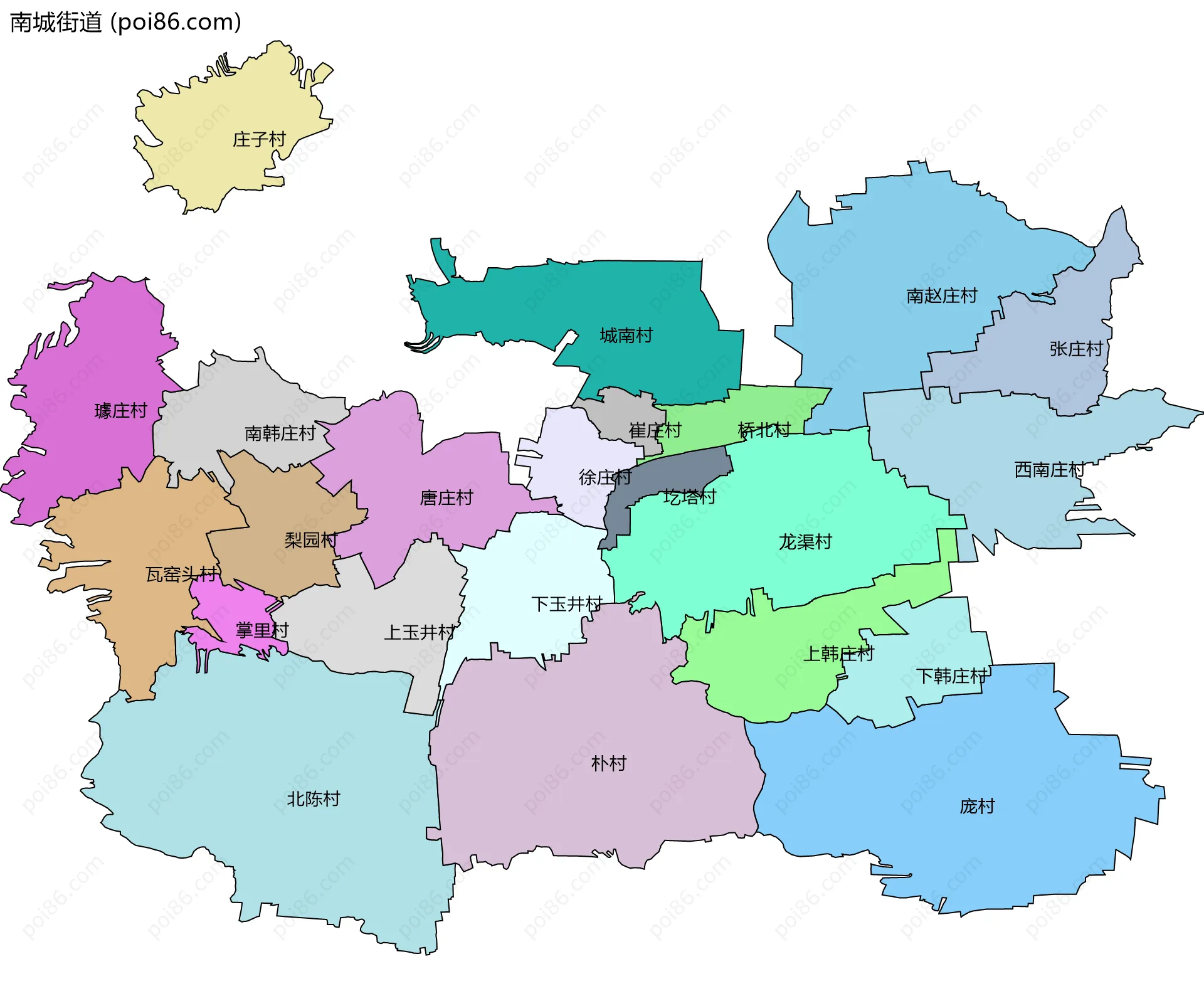 南城街道边界地图(五级行政区划)