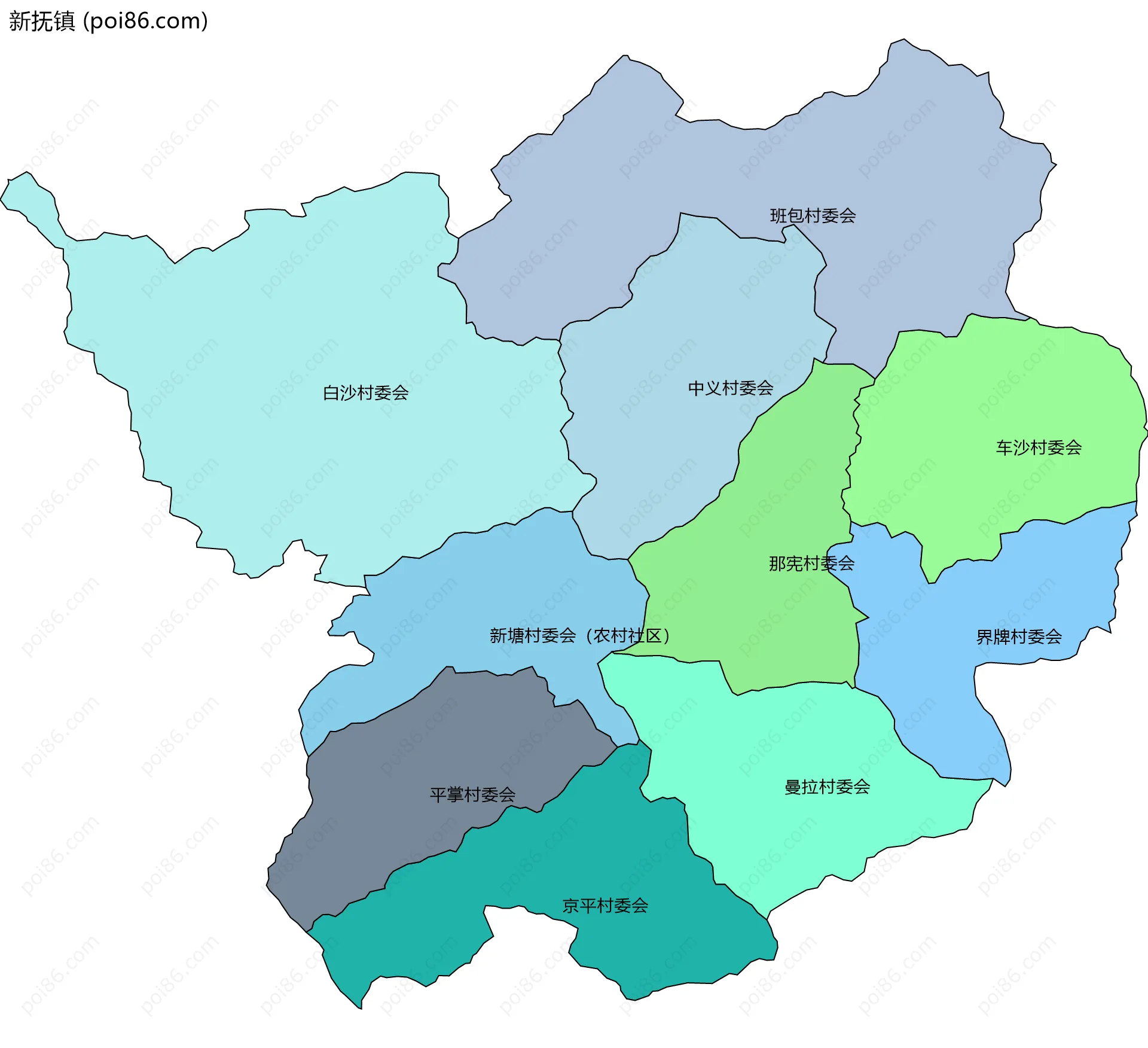 新抚镇边界地图(五级行政区划)