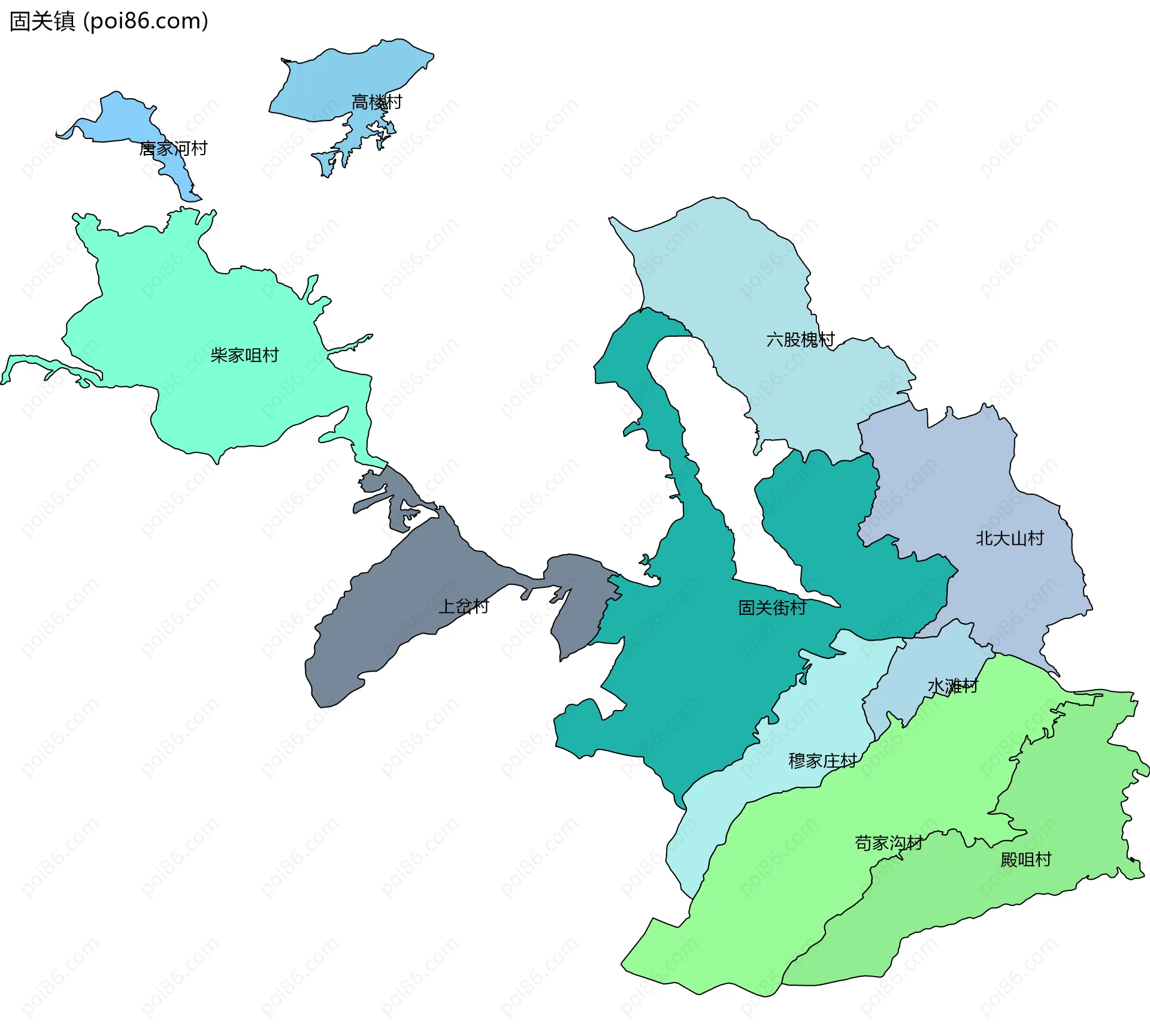 固关镇边界地图(五级行政区划)