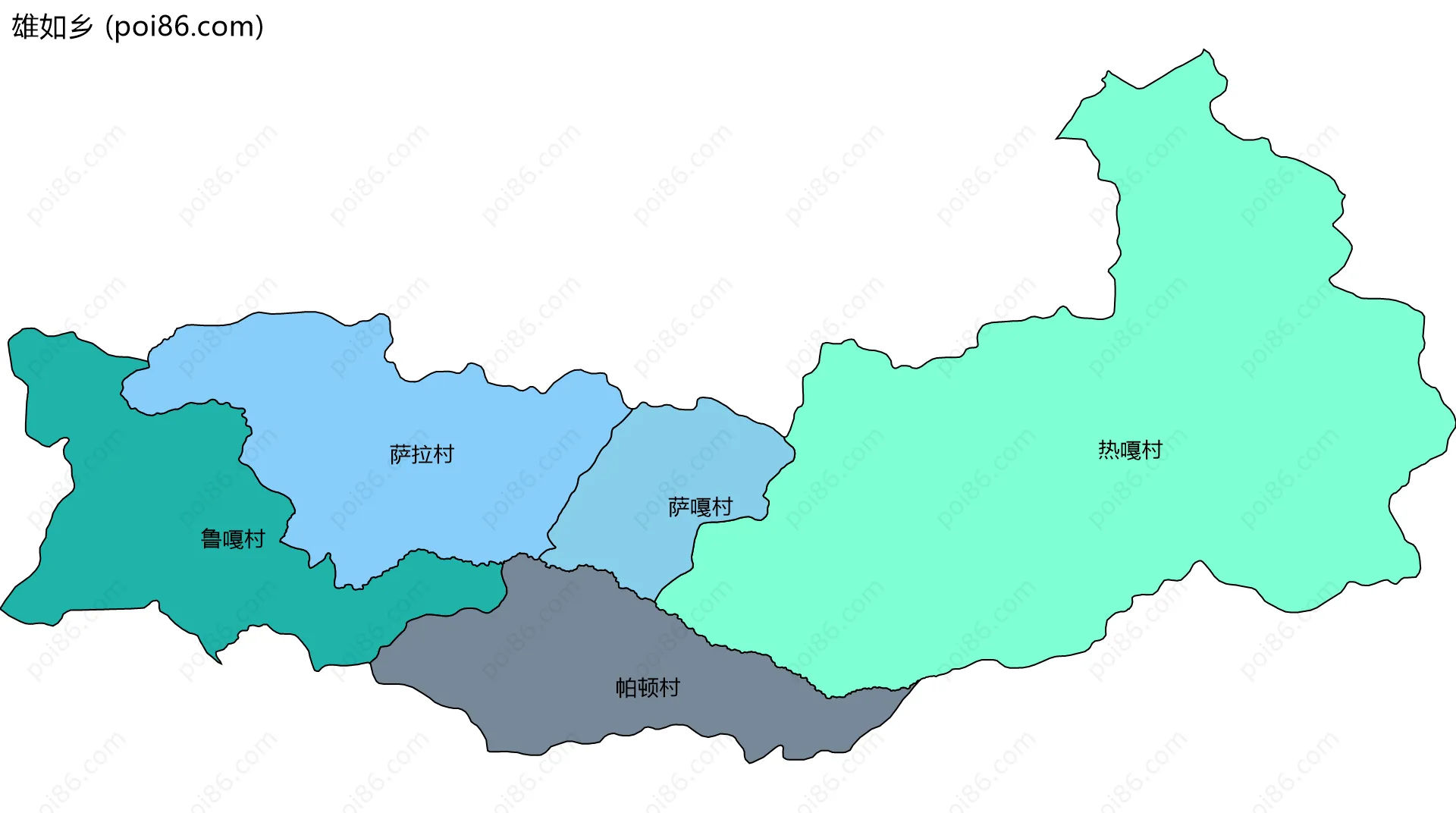 雄如乡边界地图(五级行政区划)