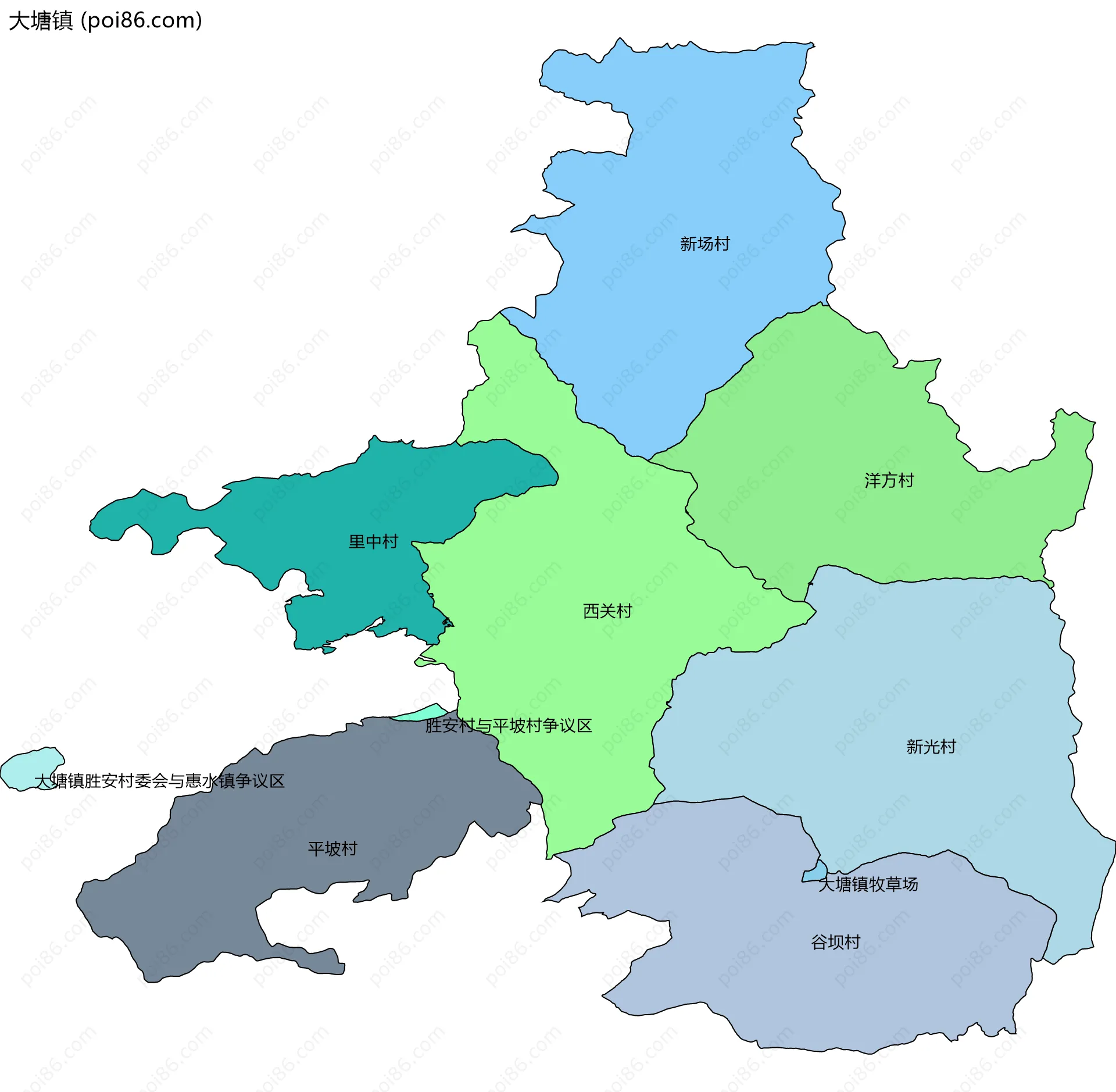 大塘镇边界地图(五级行政区划)