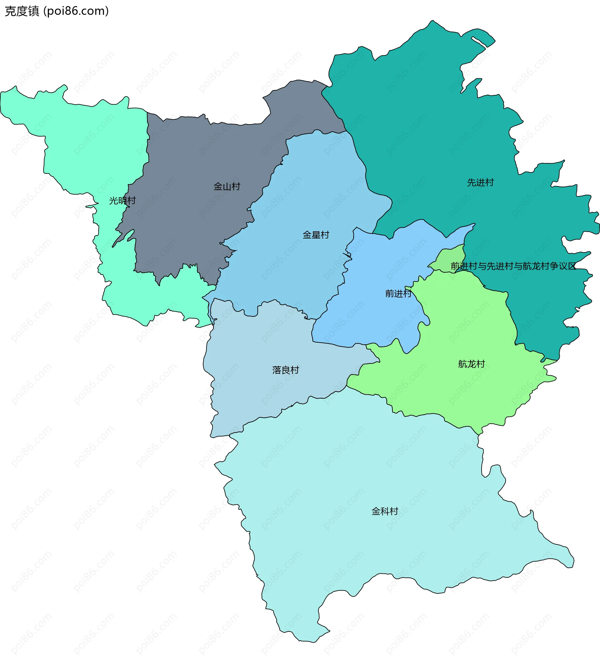 克度镇边界地图(五级行政区划)