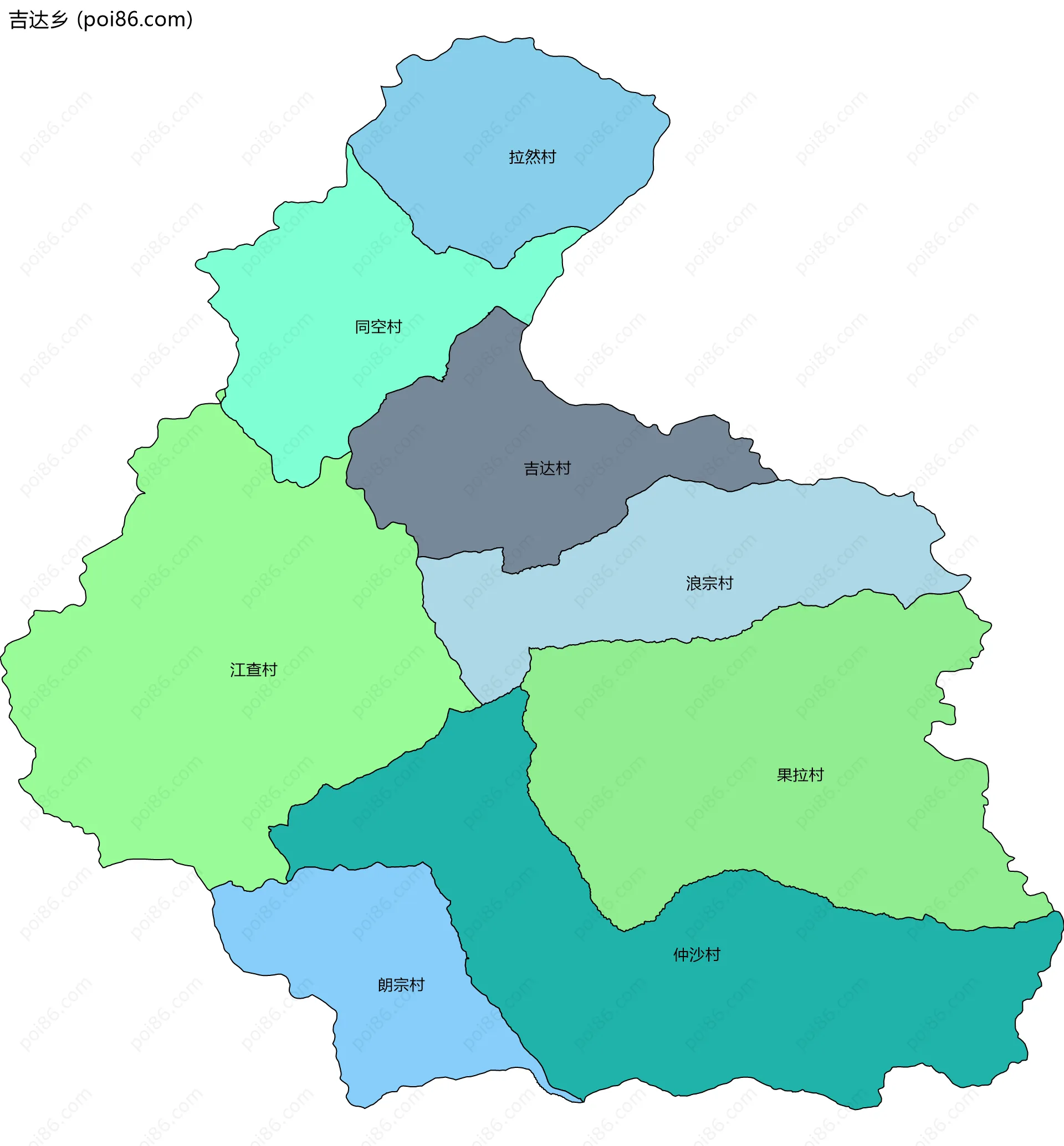 吉达乡边界地图(五级行政区划)