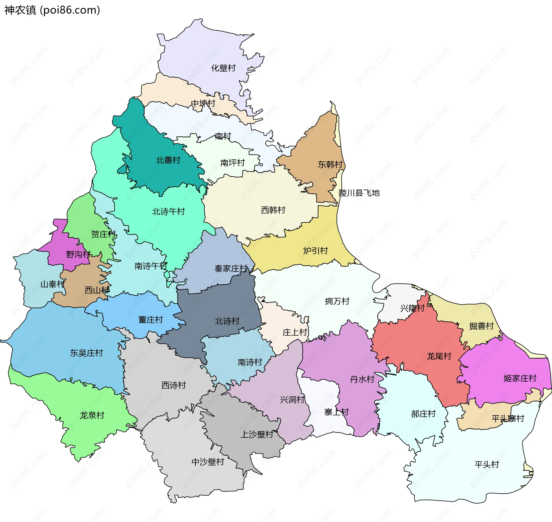 神农镇边界地图(五级行政区划)