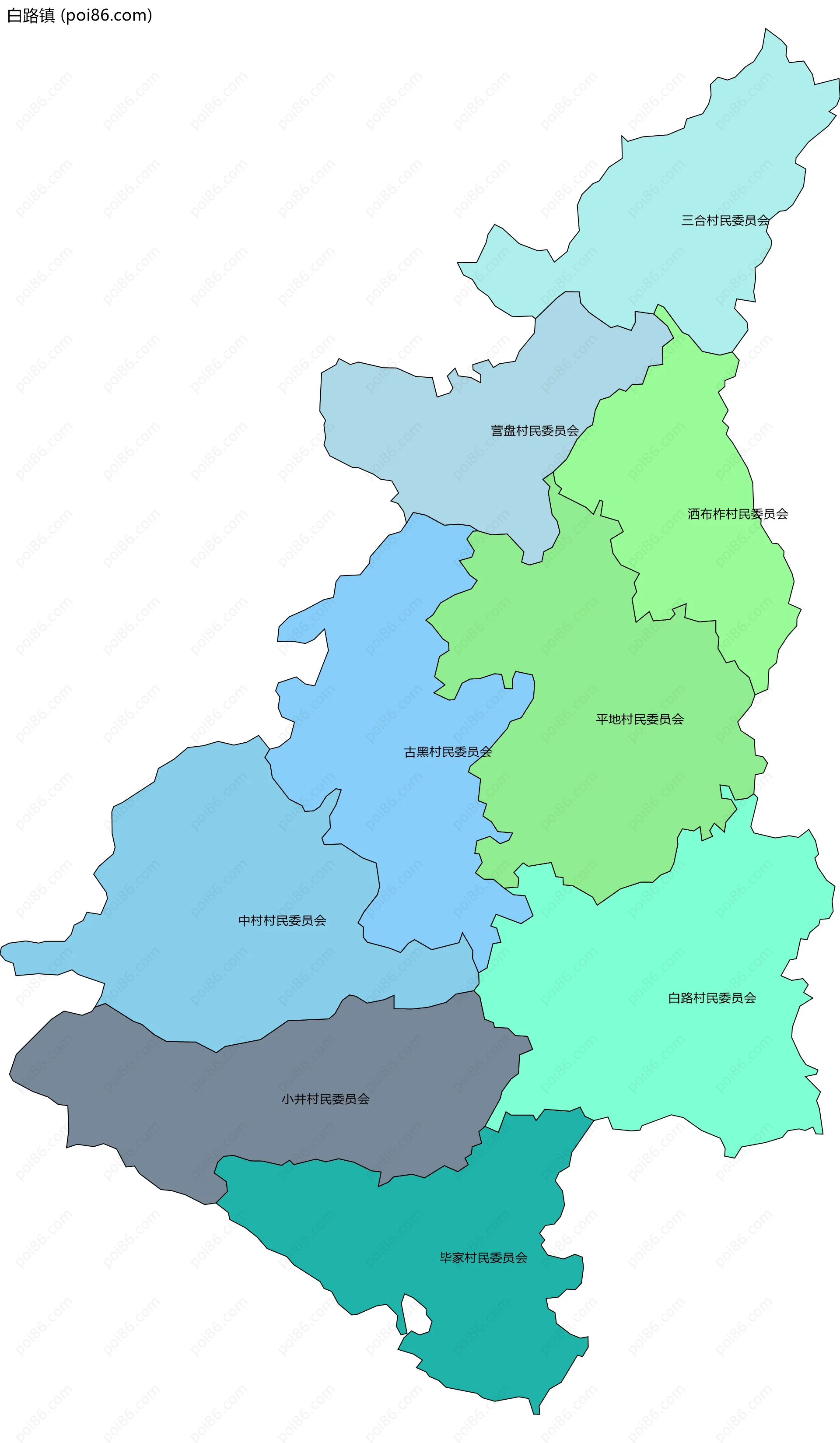 白路镇边界地图(五级行政区划)