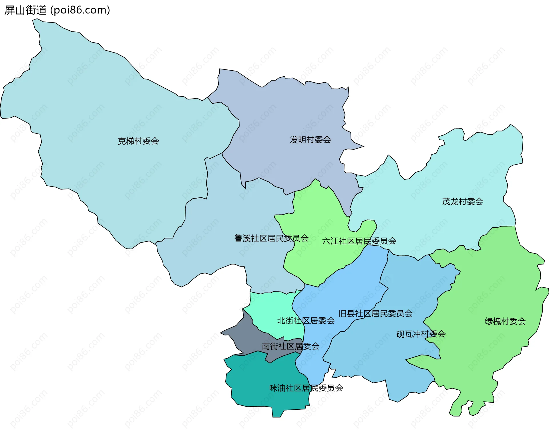 屏山街道边界地图(五级行政区划)