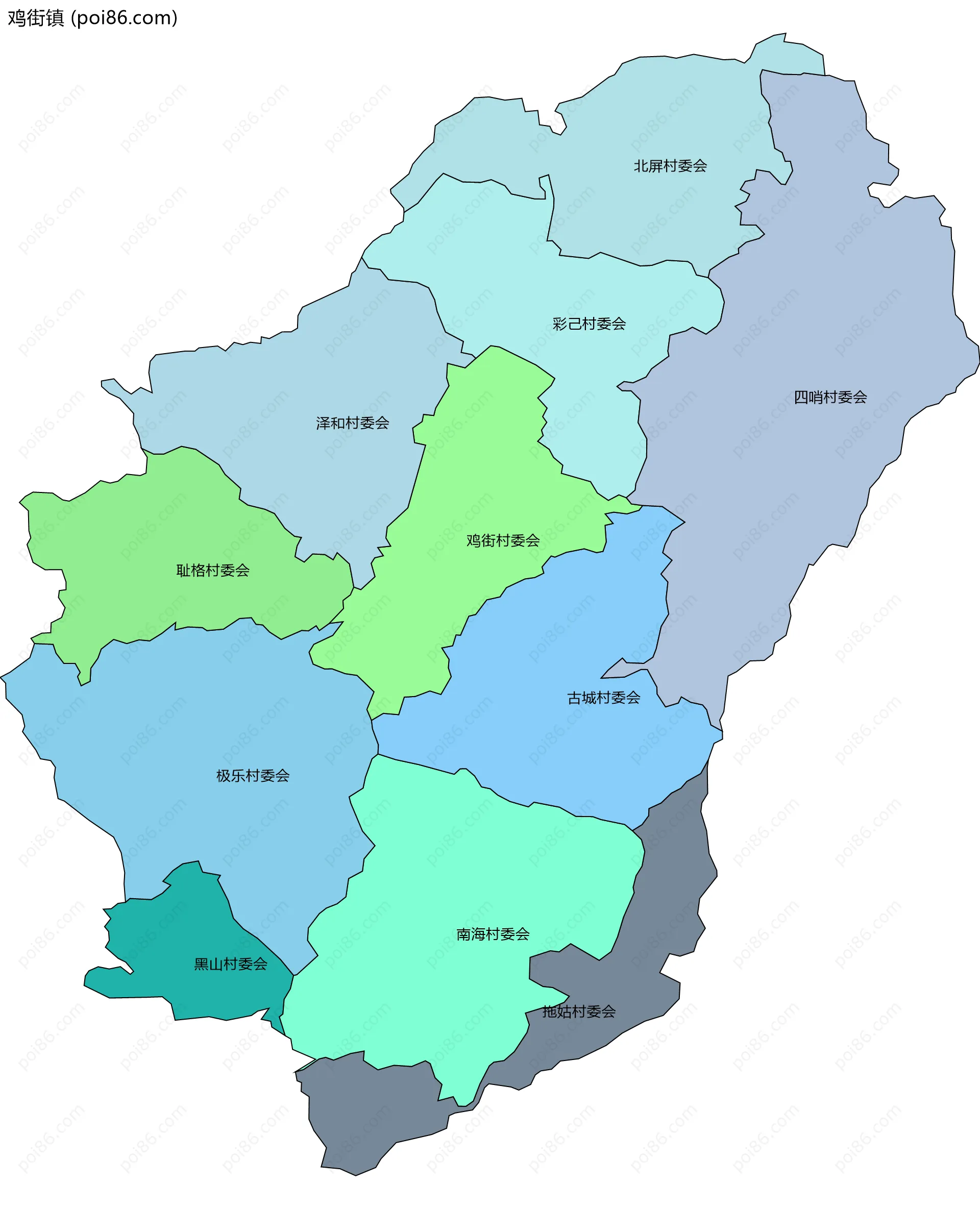 鸡街镇边界地图(五级行政区划)