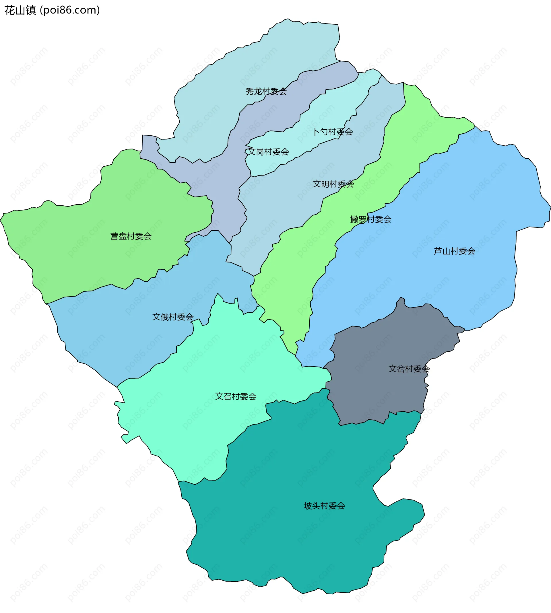 花山镇边界地图(五级行政区划)