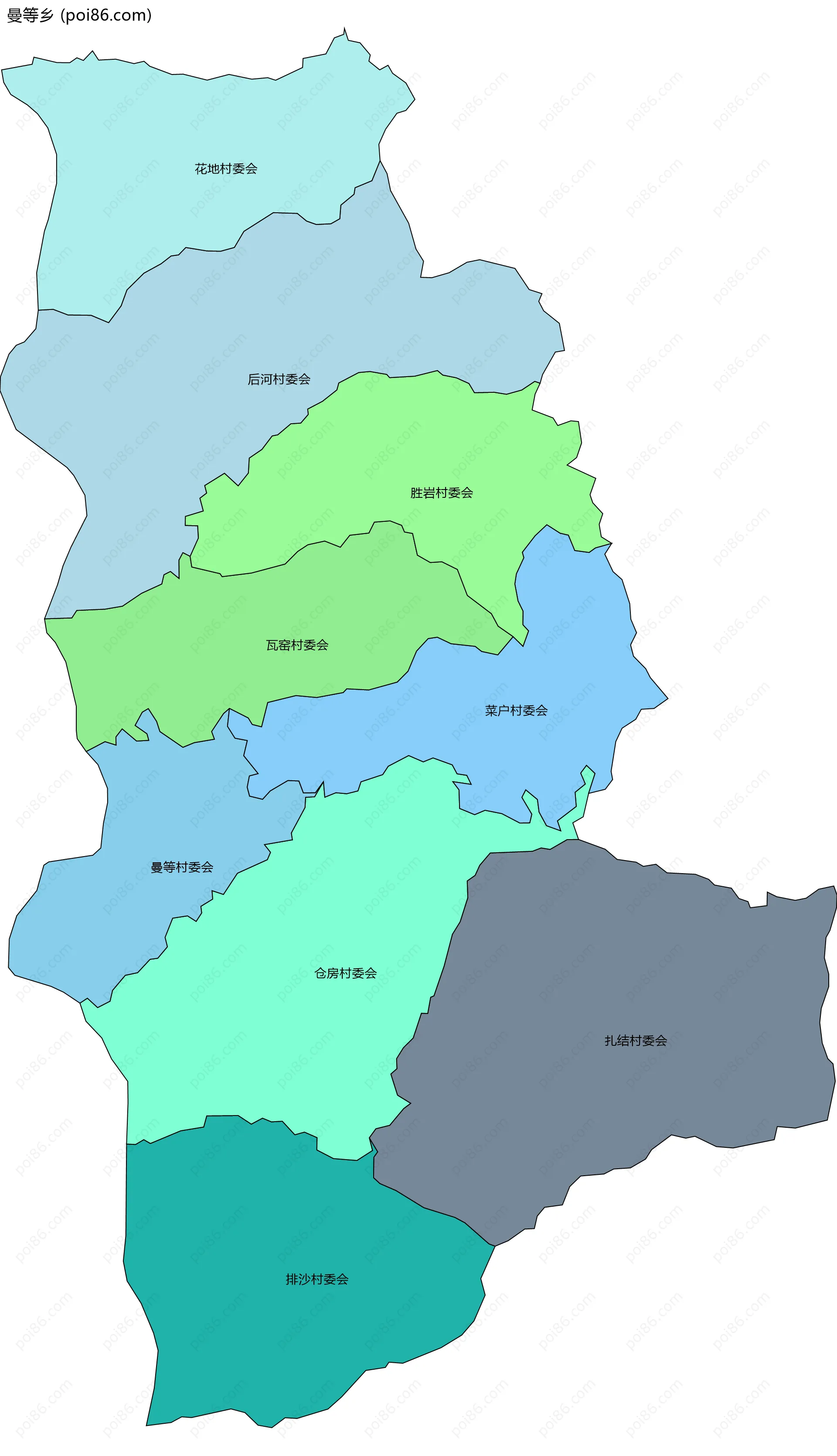 曼等乡边界地图(五级行政区划)