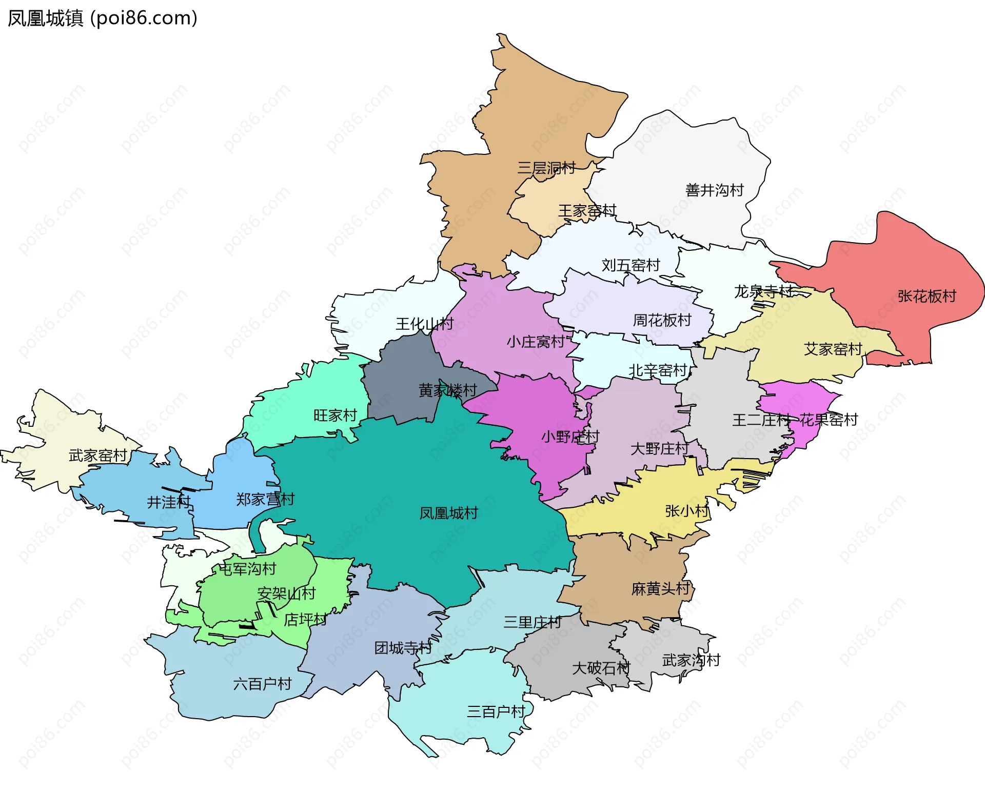 凤凰城镇边界地图(五级行政区划)