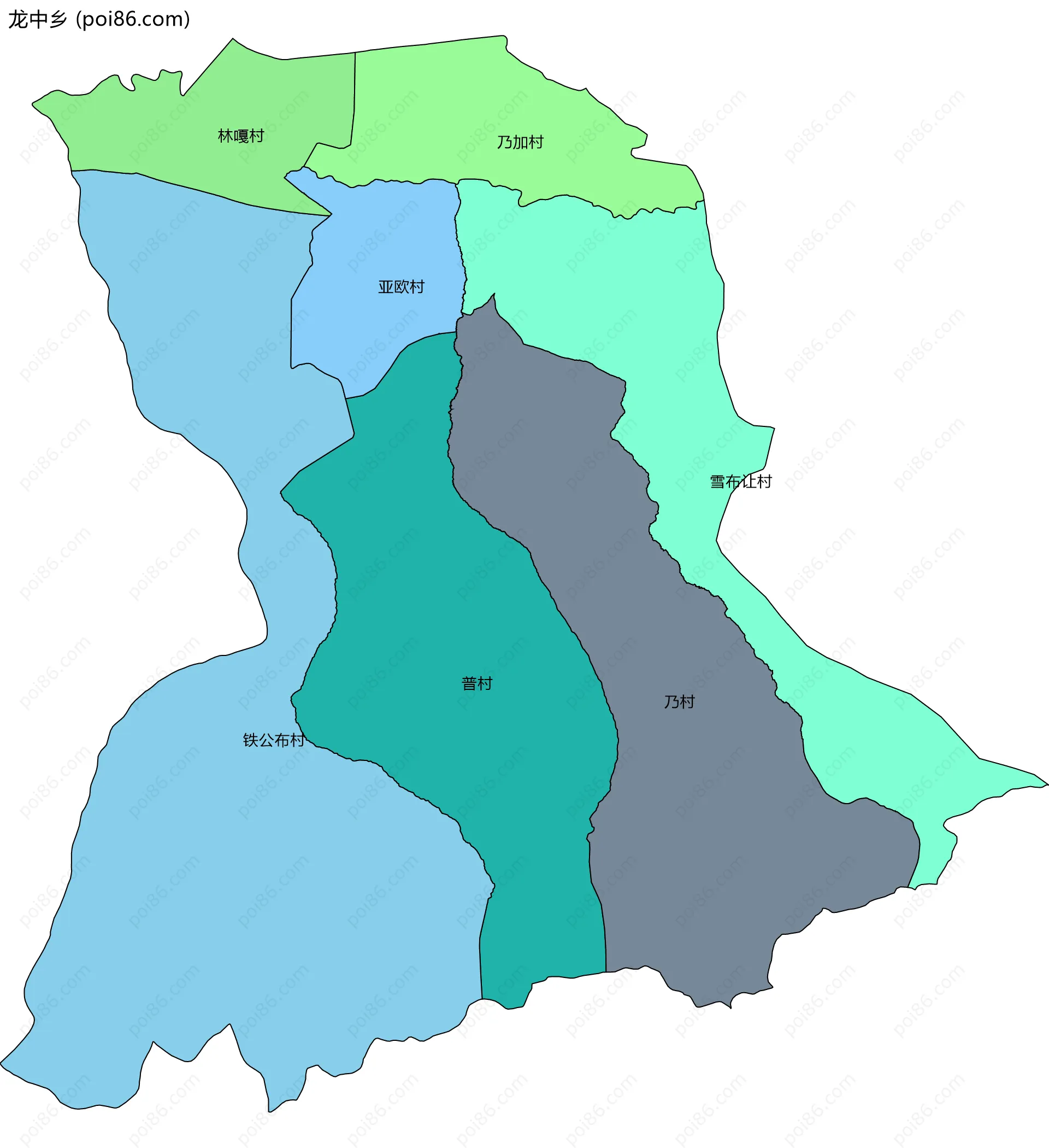 龙中乡边界地图(五级行政区划)