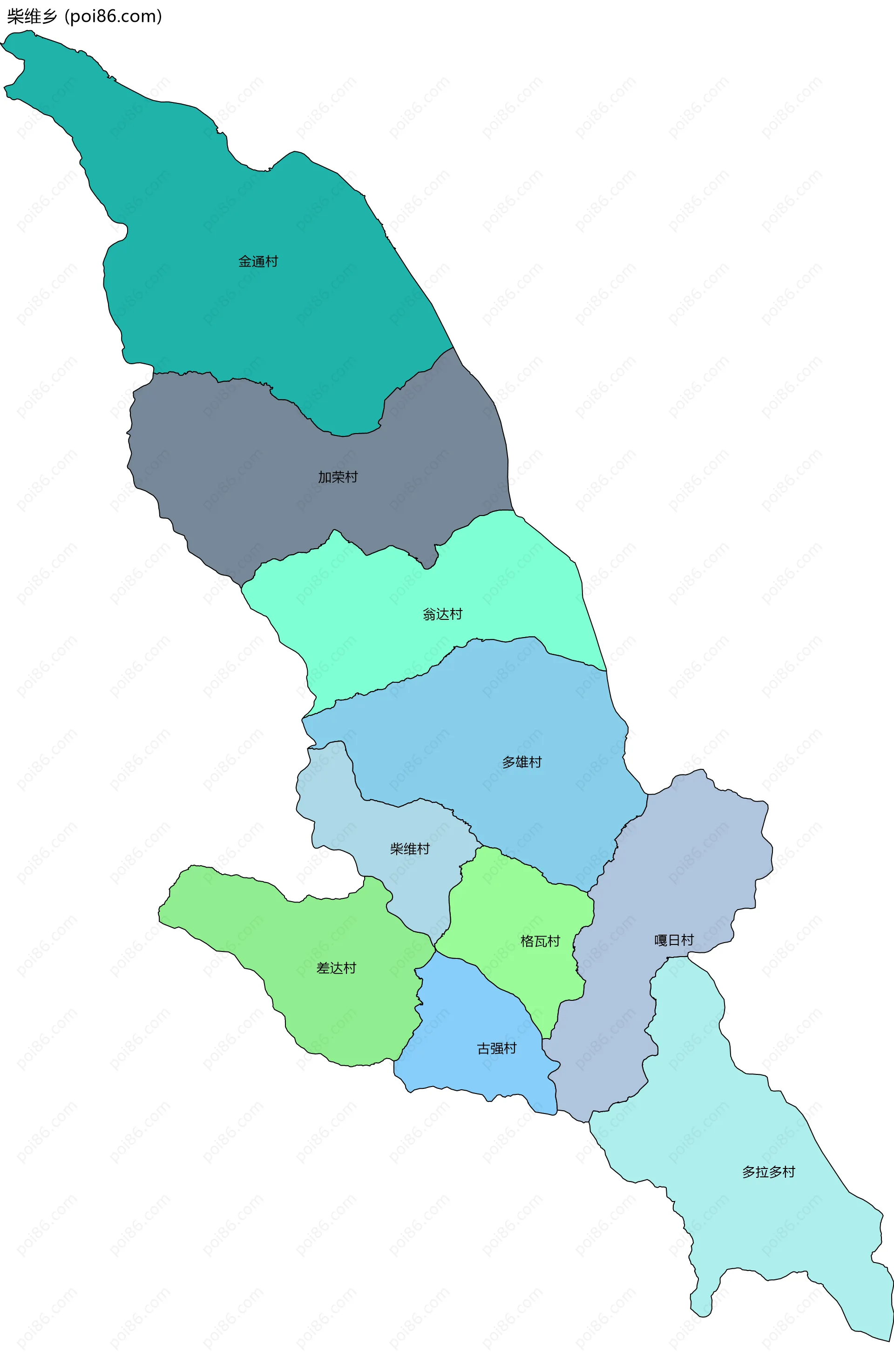 柴维乡边界地图(五级行政区划)