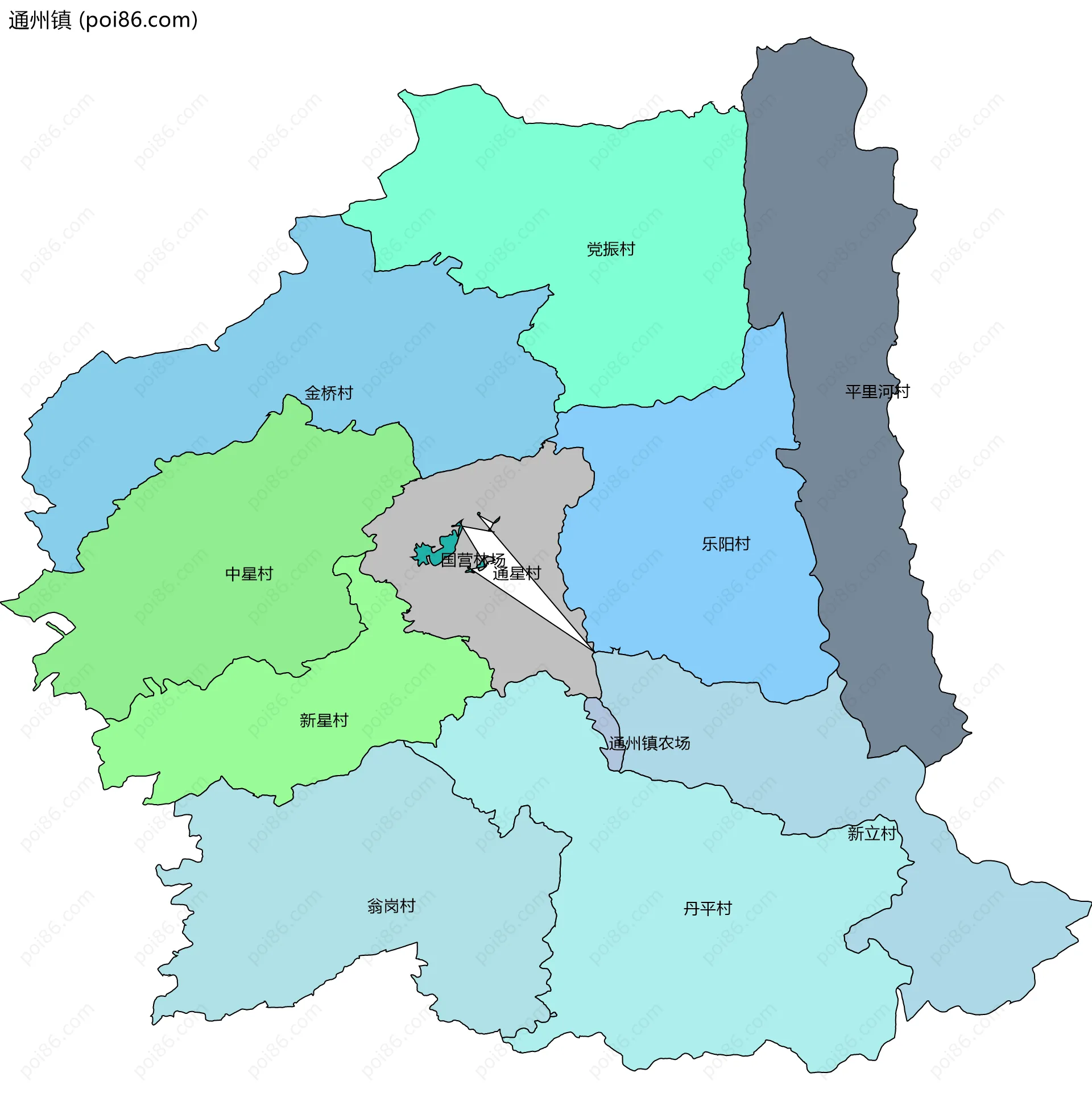 通州镇边界地图(五级行政区划)