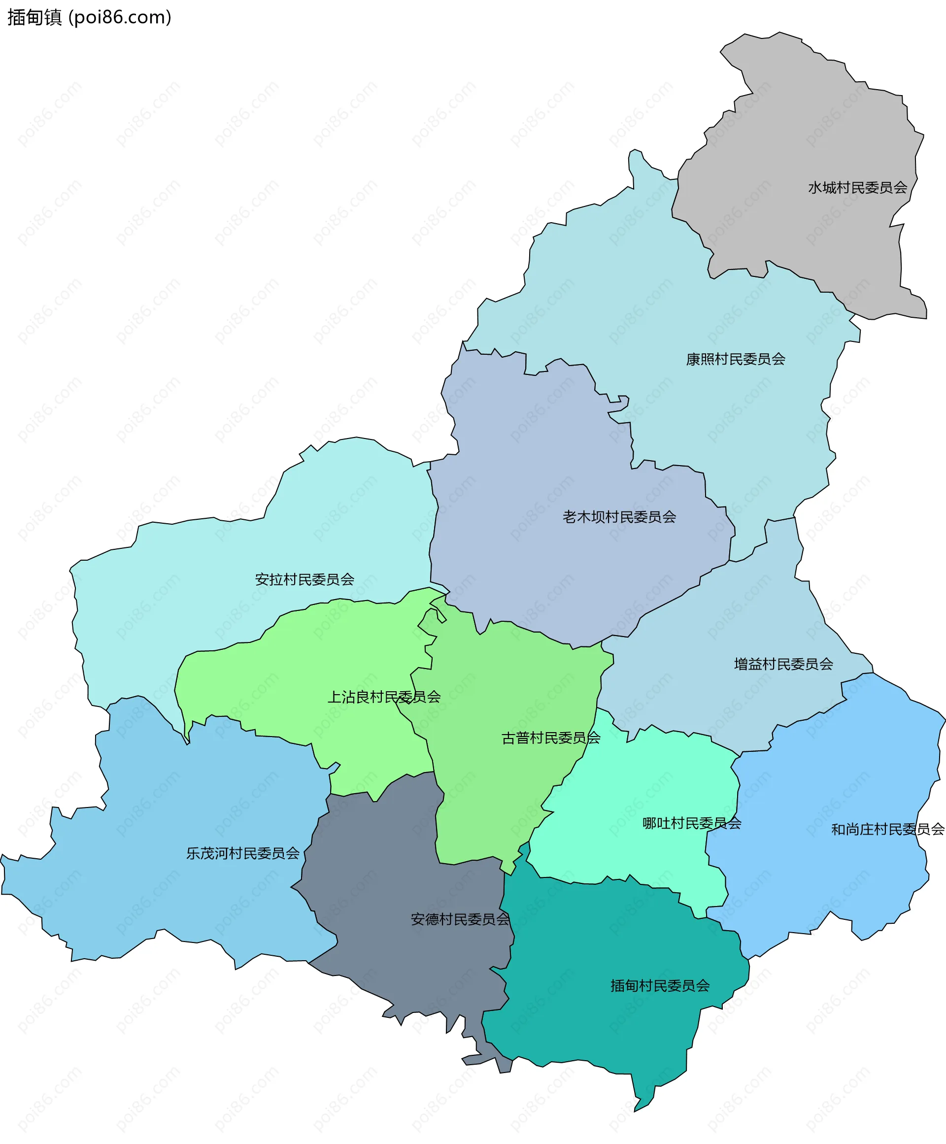 插甸镇边界地图(五级行政区划)