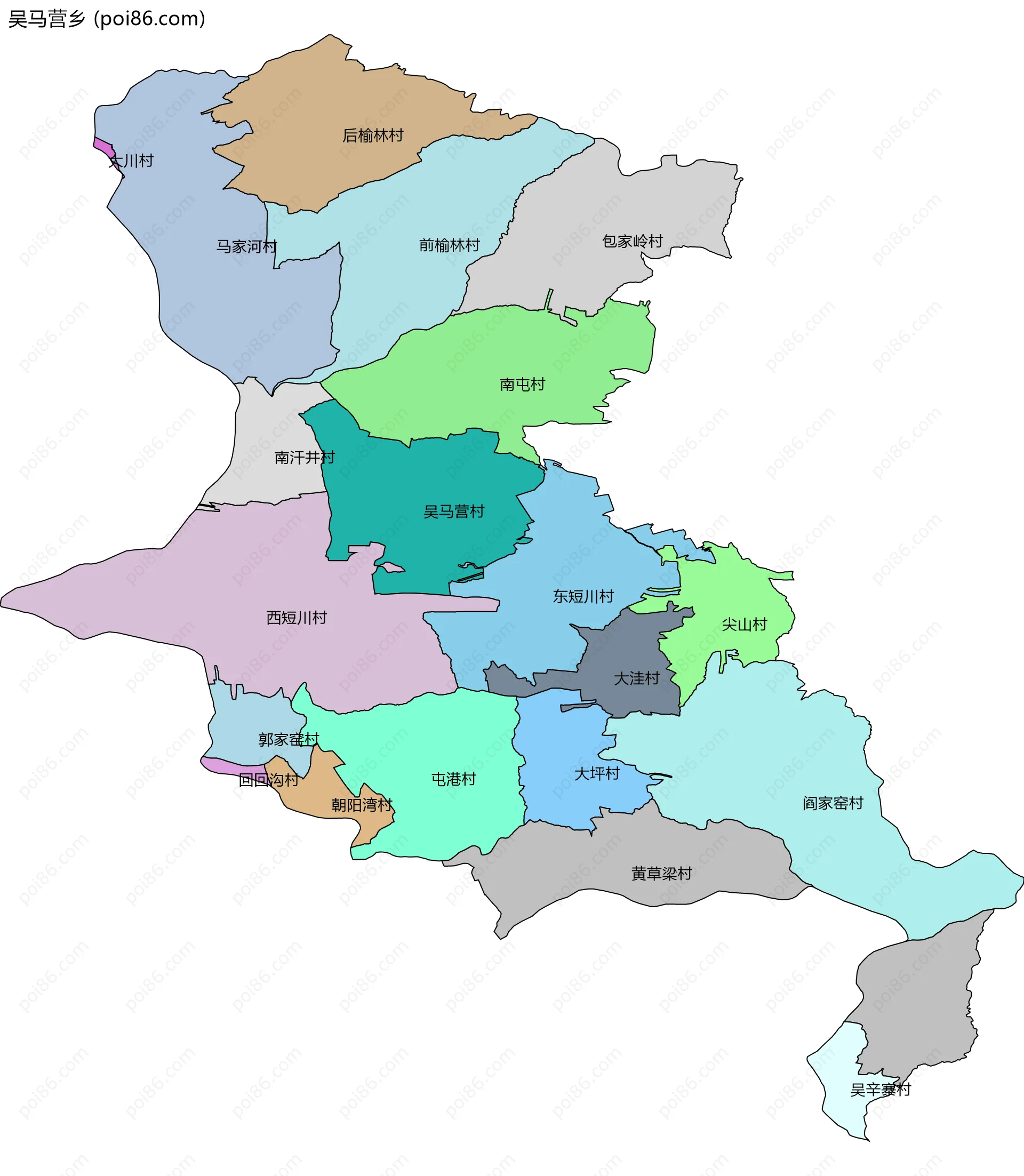 吴马营乡边界地图(五级行政区划)