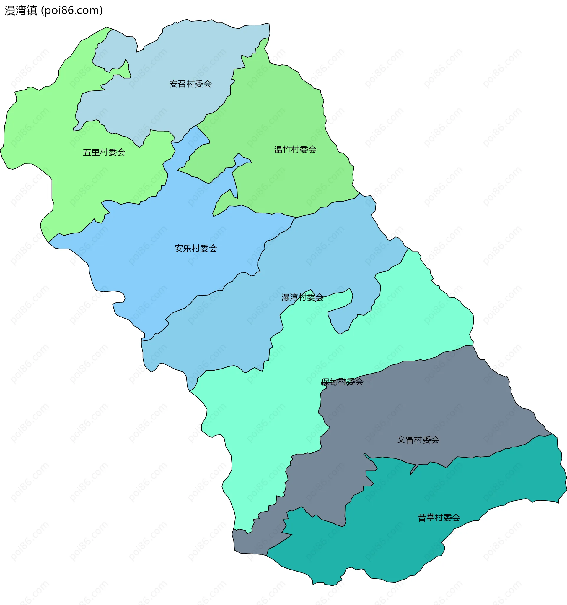 漫湾镇边界地图(五级行政区划)