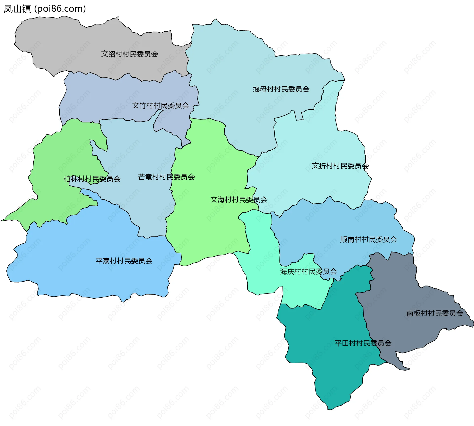 凤山镇边界地图(五级行政区划)