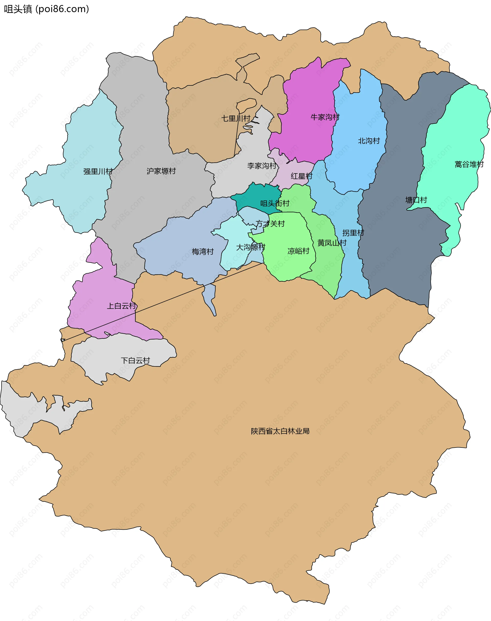 咀头镇边界地图(五级行政区划)