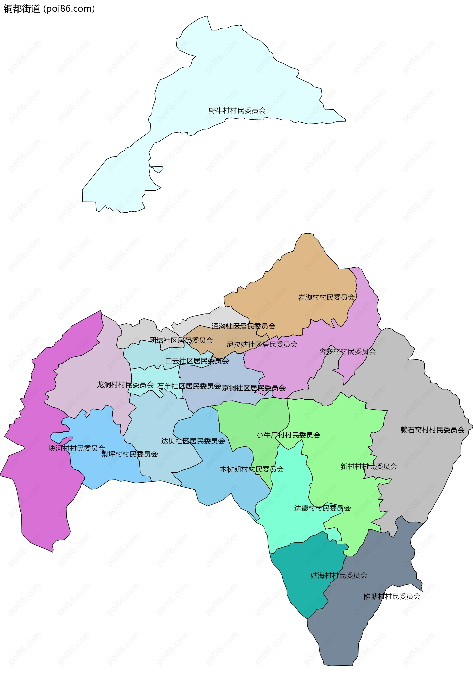 铜都街道边界地图(五级行政区划)