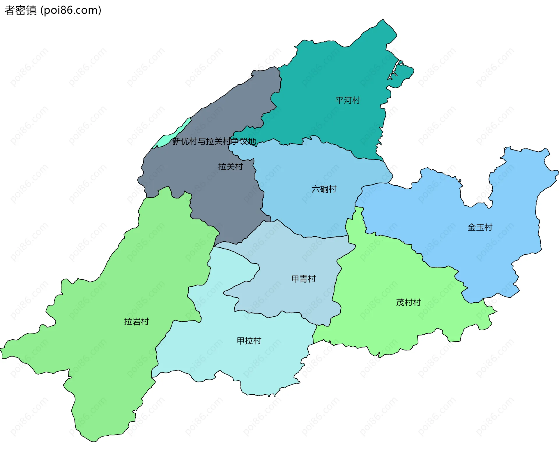 者密镇边界地图(五级行政区划)
