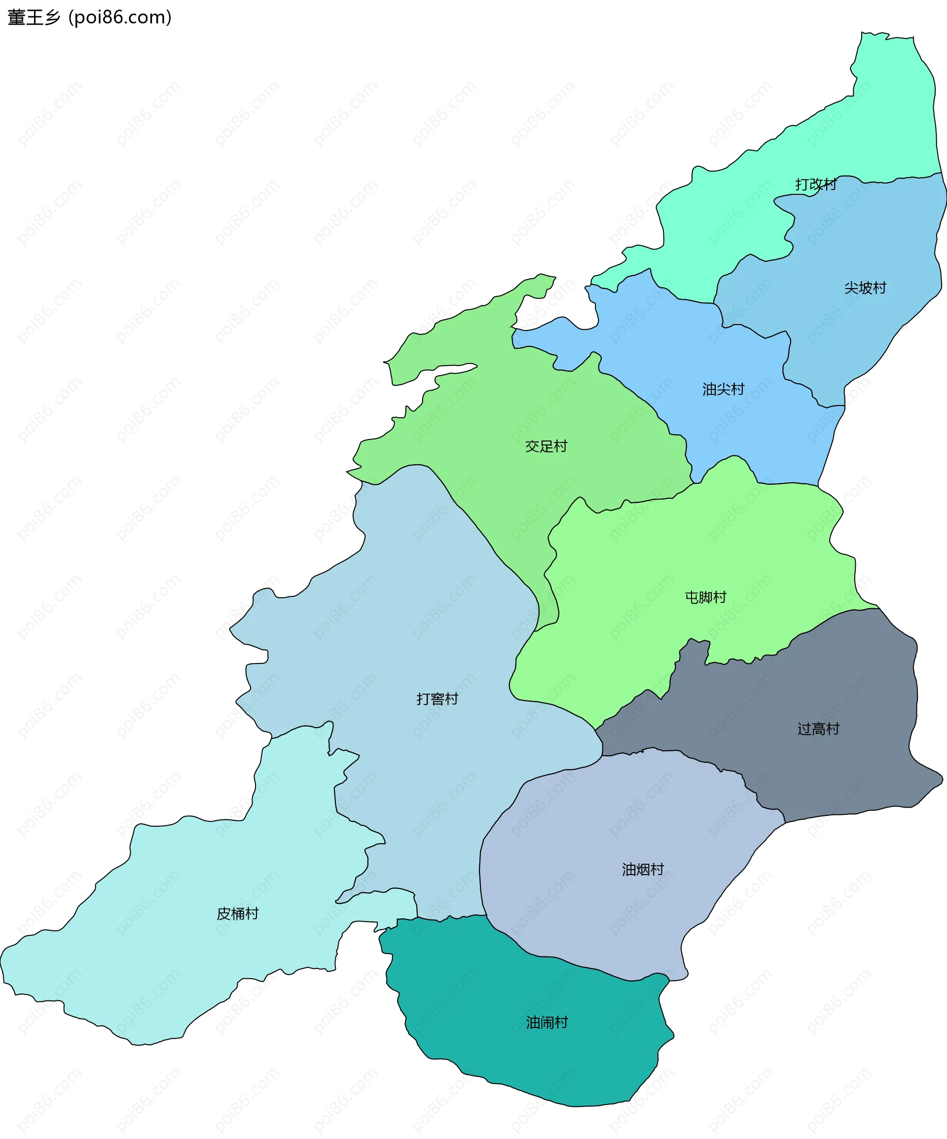 董王乡边界地图(五级行政区划)
