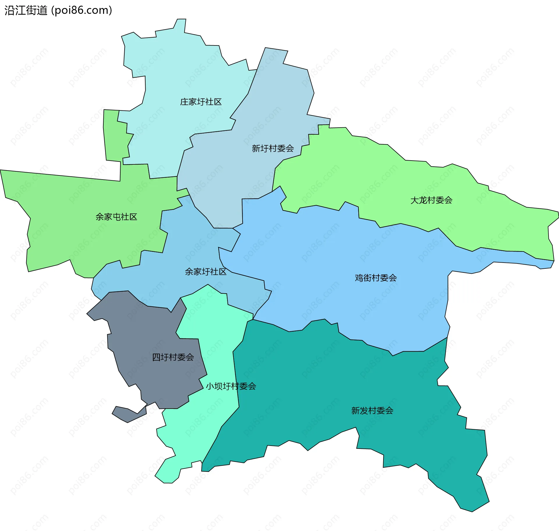 沿江街道边界地图(五级行政区划)