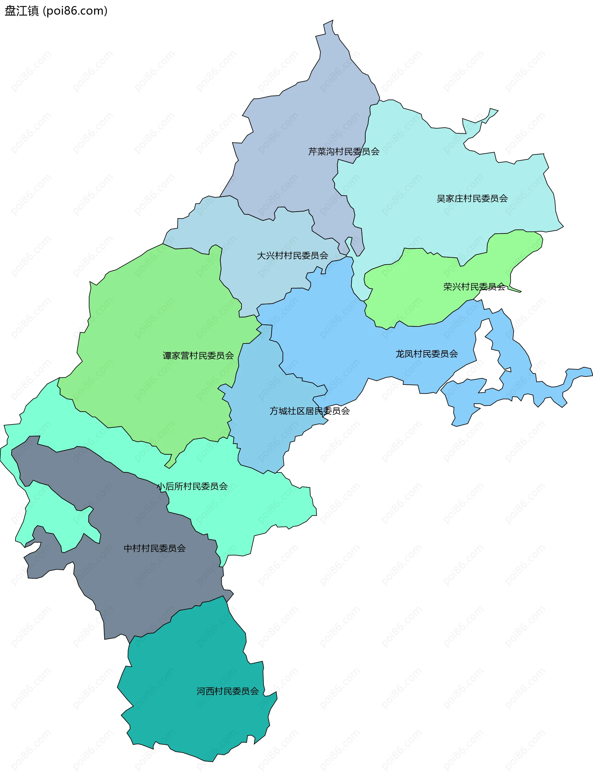 盘江镇边界地图(五级行政区划)