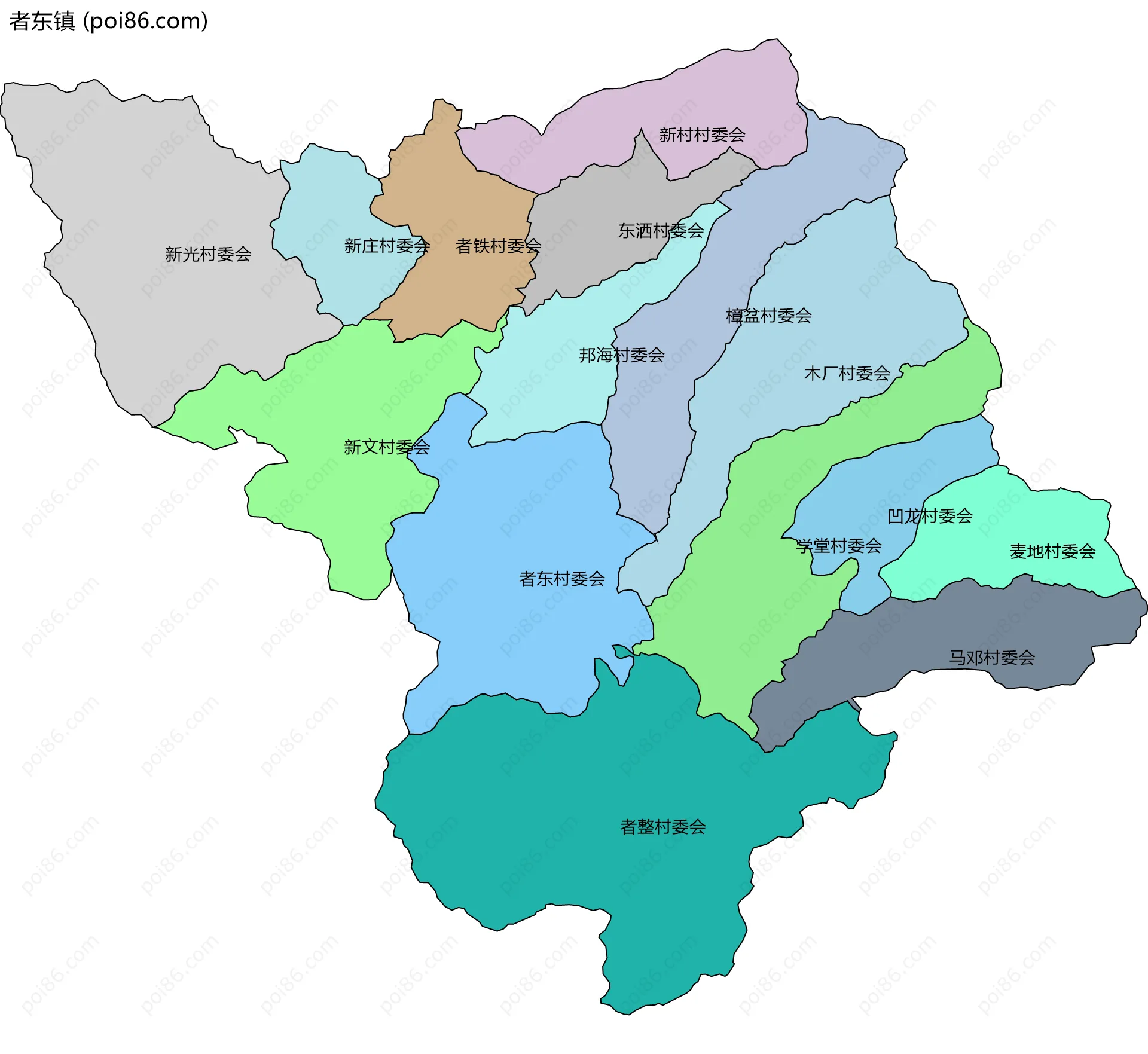 者东镇边界地图(五级行政区划)