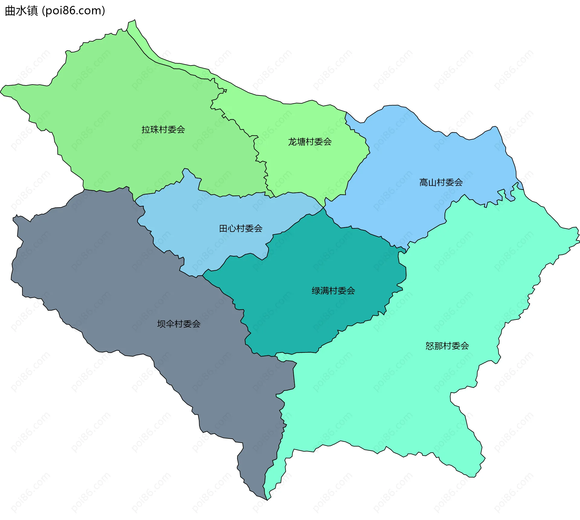 曲水镇边界地图(五级行政区划)