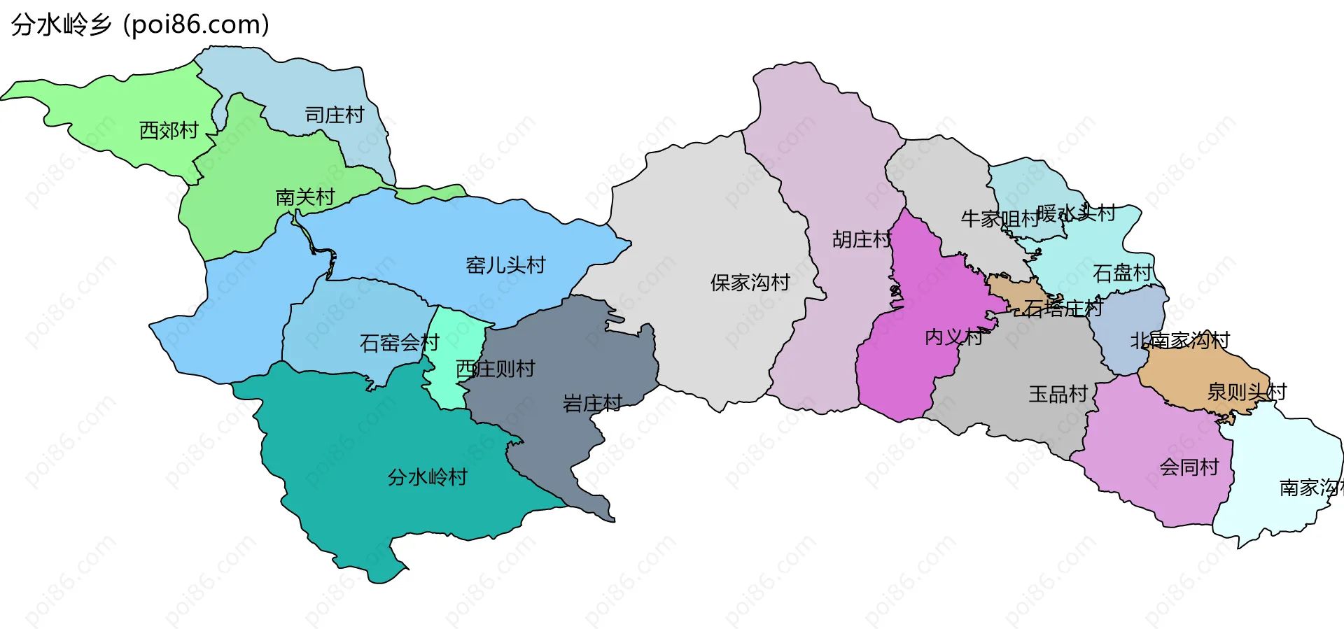 分水岭乡边界地图(五级行政区划)