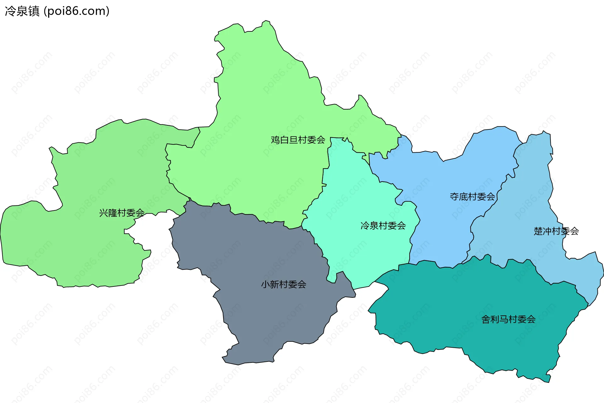冷泉镇边界地图(五级行政区划)