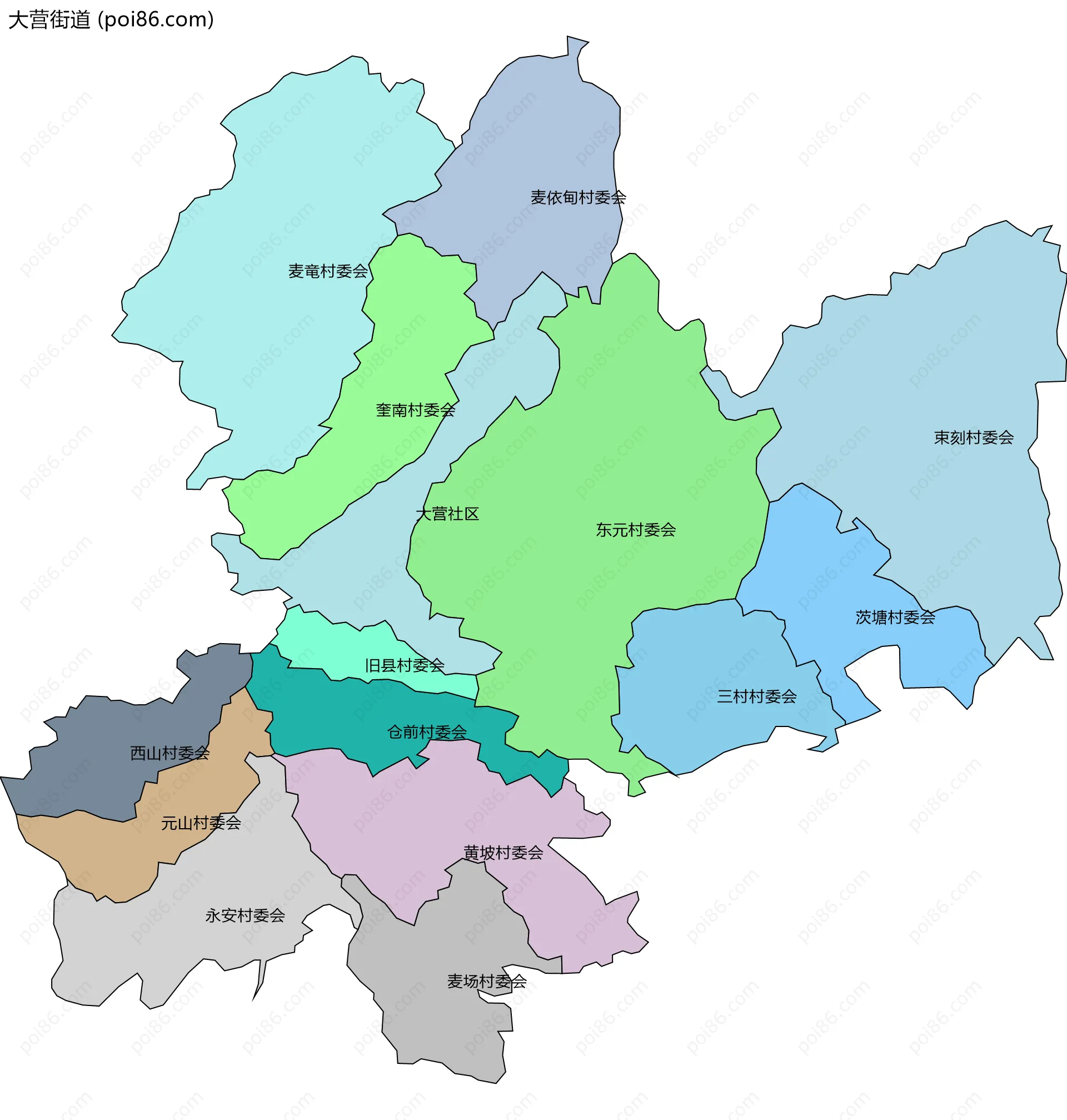 大营街道边界地图(五级行政区划)