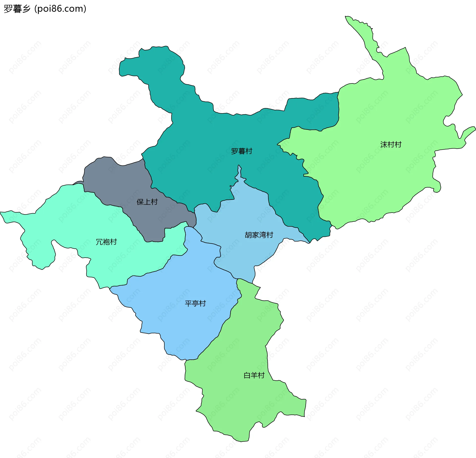 罗暮乡边界地图(五级行政区划)