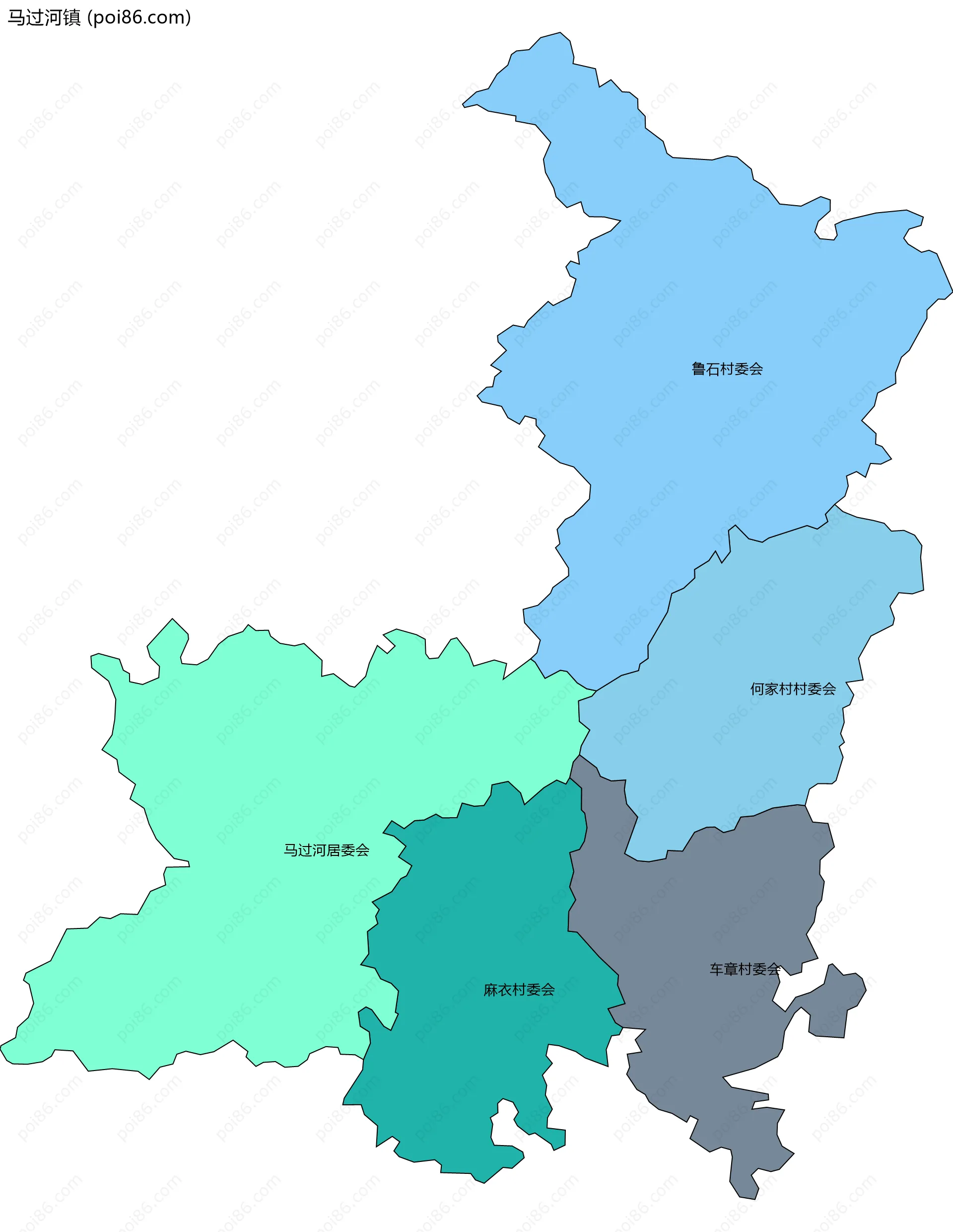 马过河镇边界地图(五级行政区划)