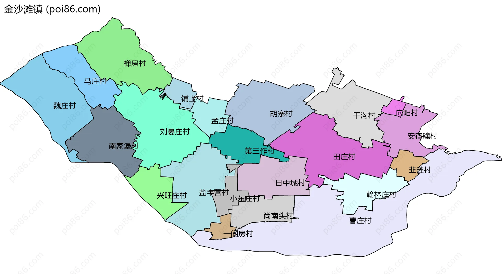 金沙滩镇边界地图(五级行政区划)