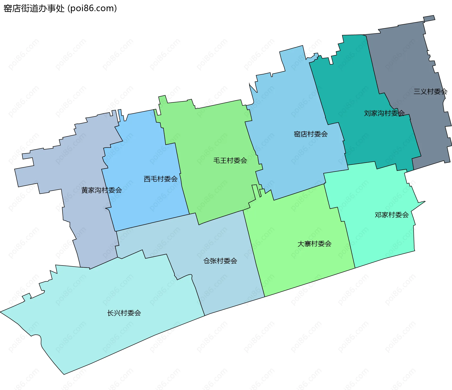 窑店街道办事处边界地图(五级行政区划)