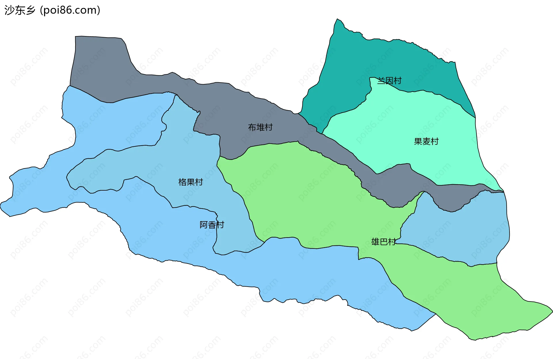 沙东乡边界地图(五级行政区划)