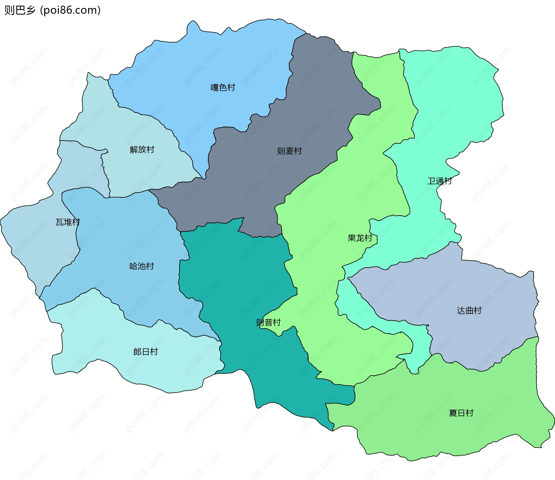 则巴乡边界地图(五级行政区划)