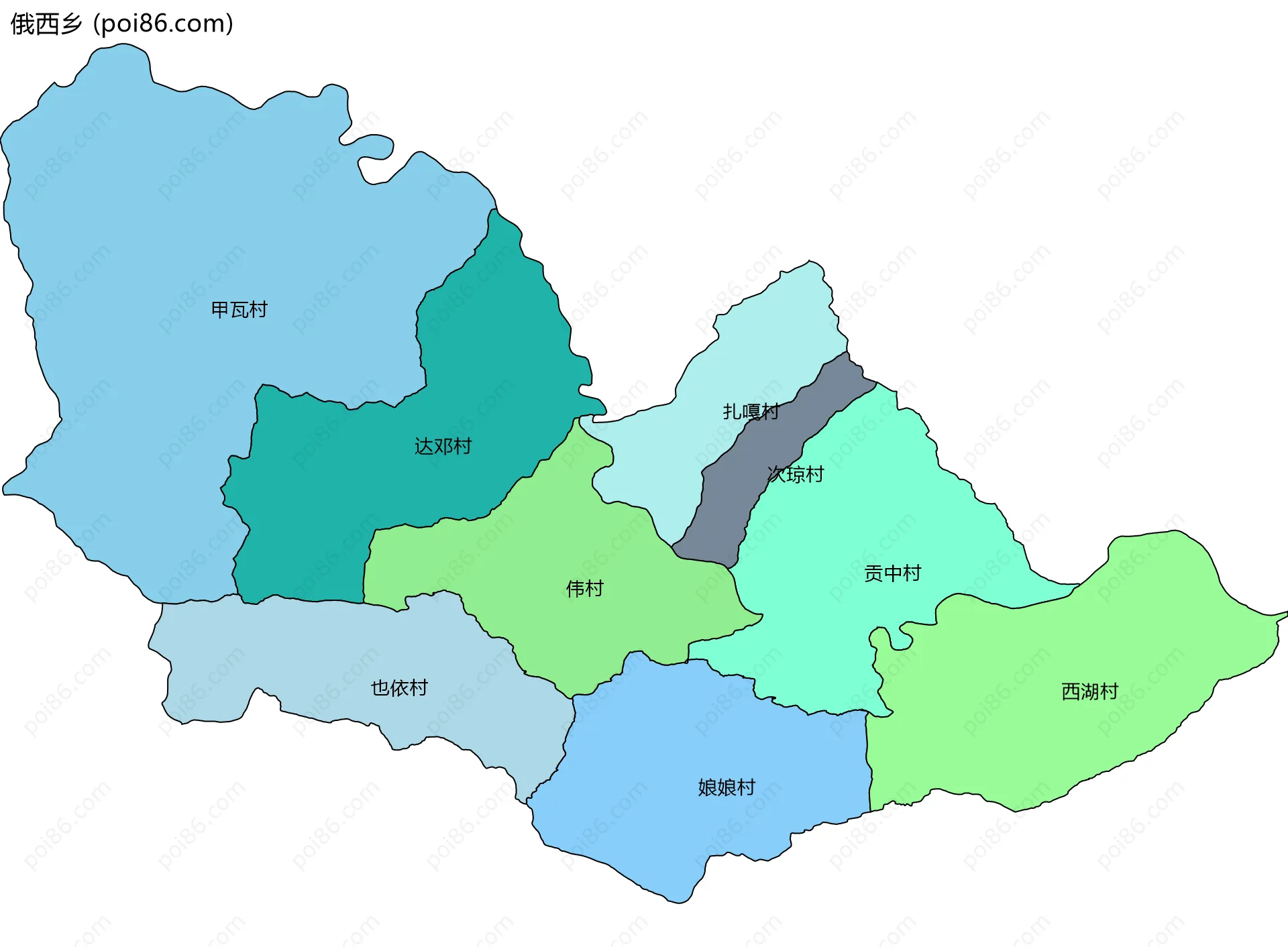 俄西乡边界地图(五级行政区划)