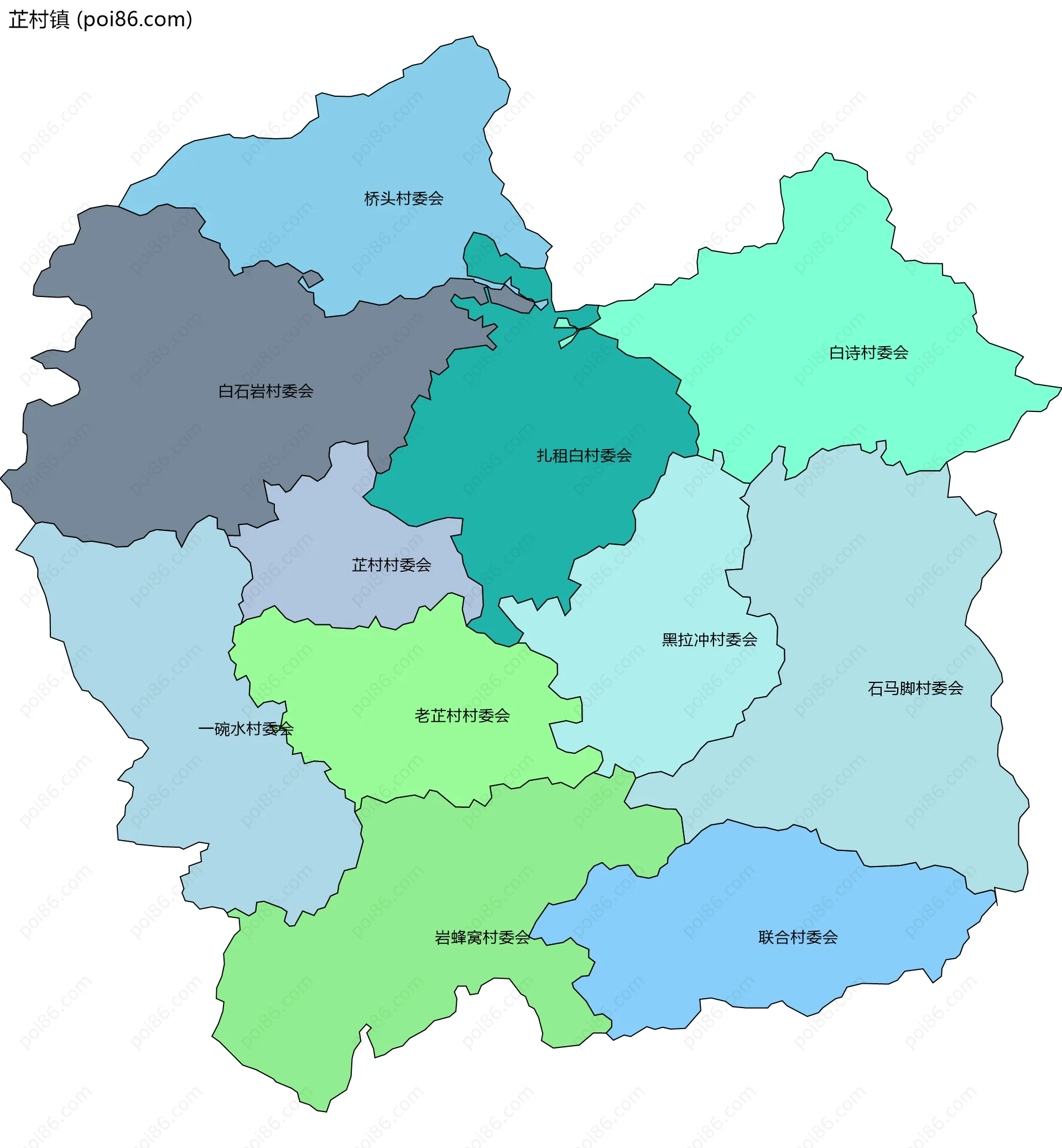 芷村镇边界地图(五级行政区划)