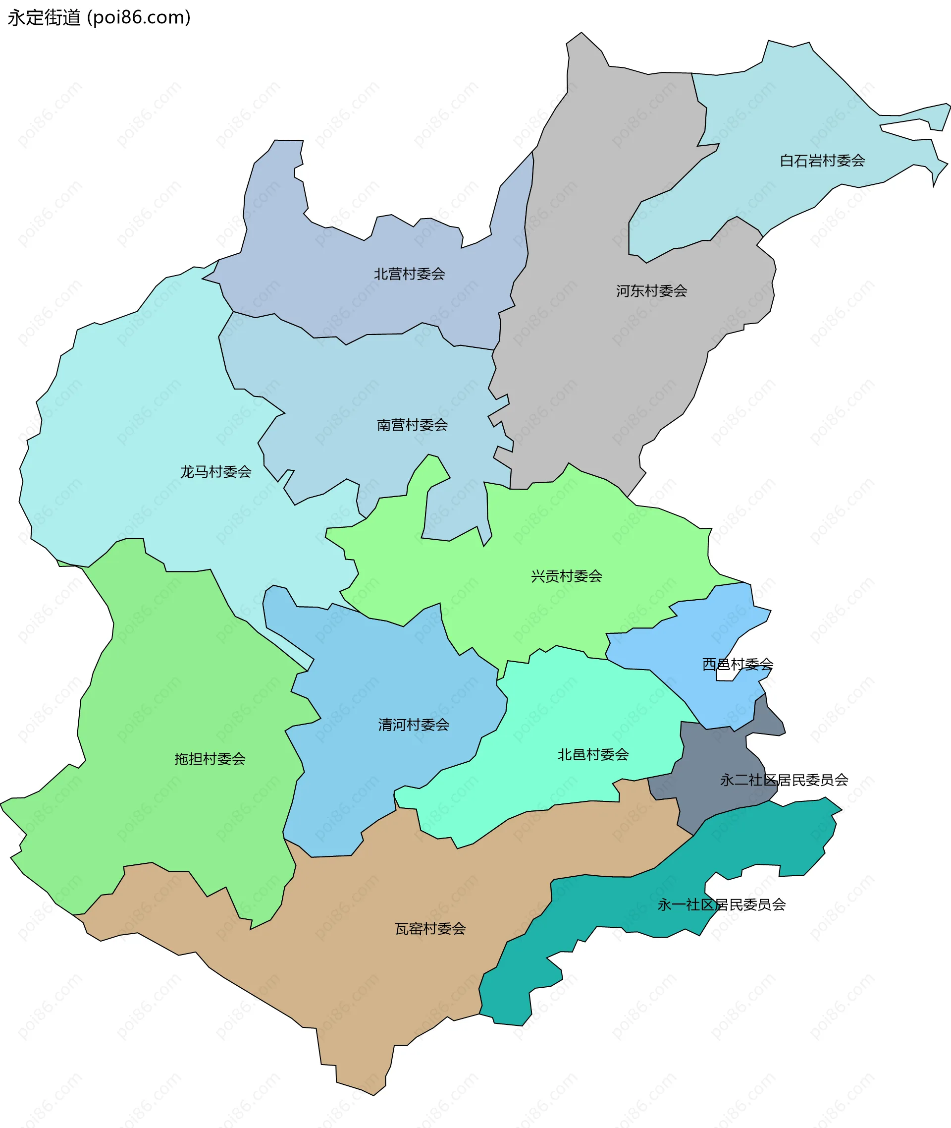 永定街道边界地图(五级行政区划)