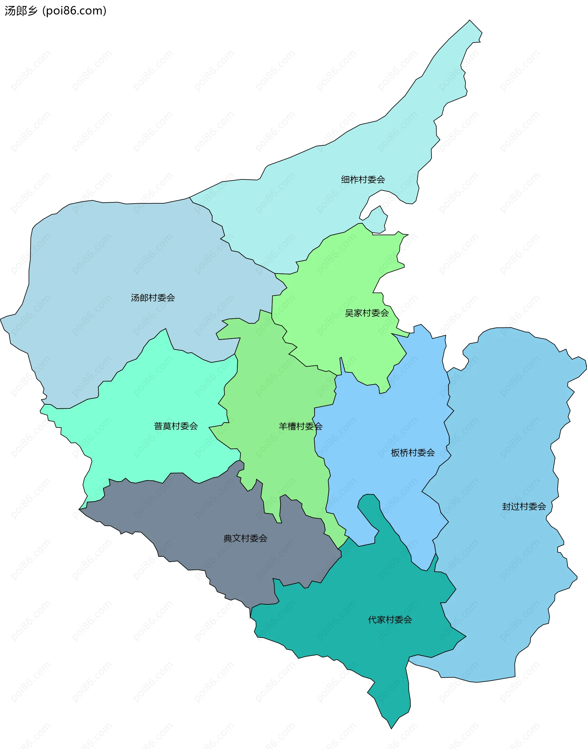 汤郎乡边界地图(五级行政区划)