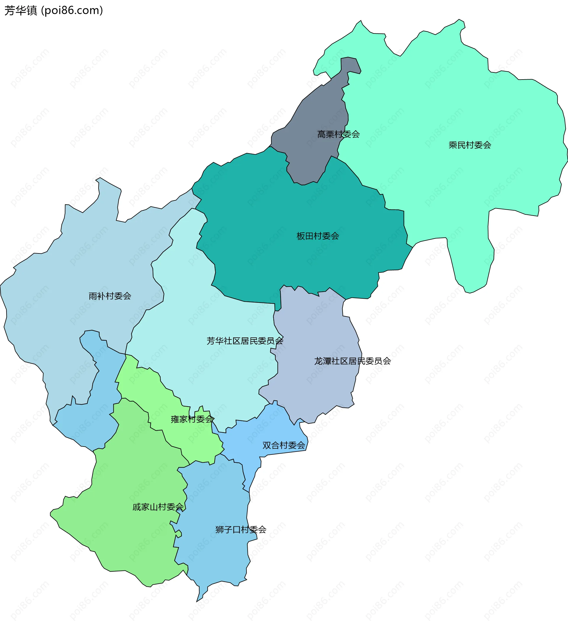 芳华镇边界地图(五级行政区划)