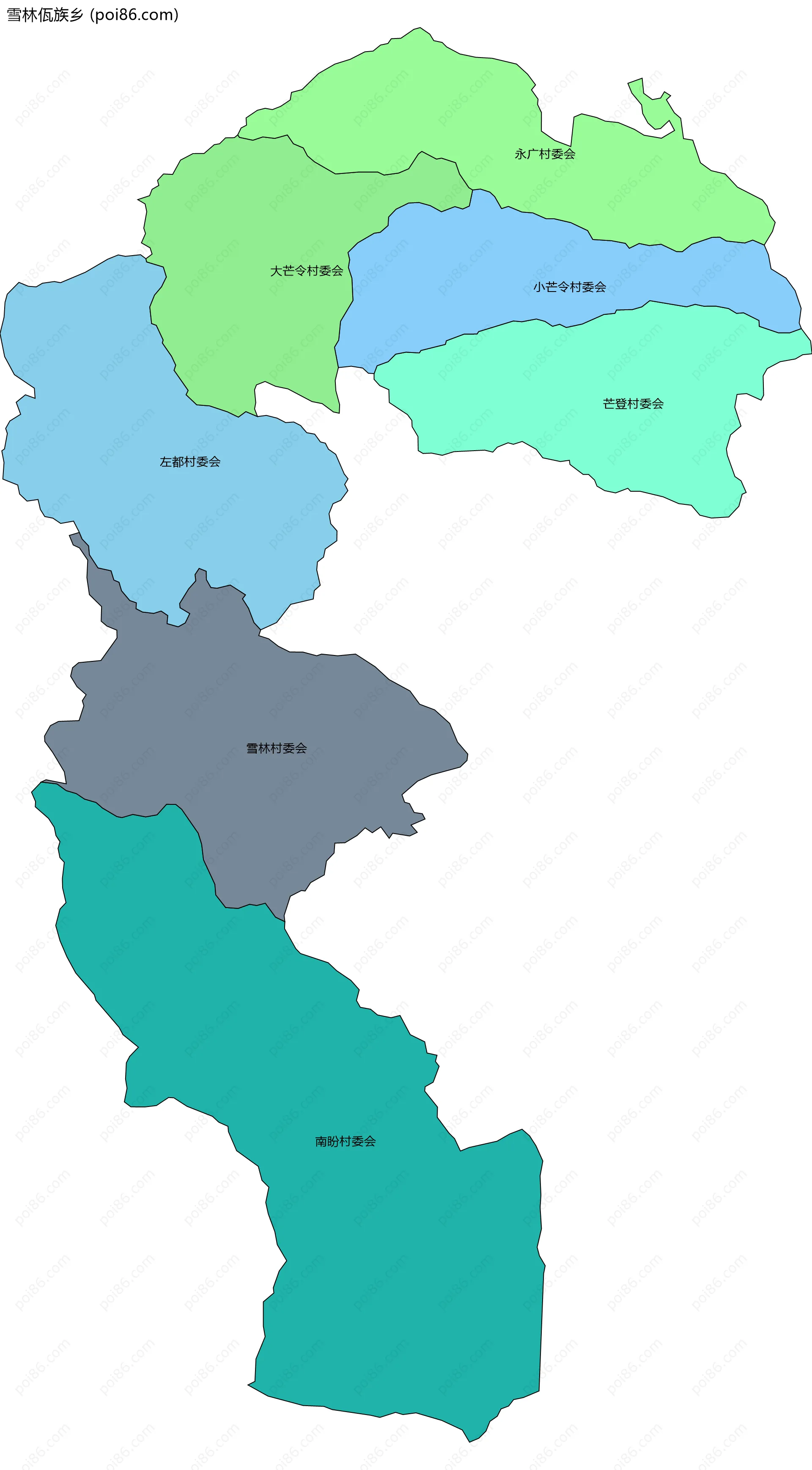 雪林佤族乡边界地图(五级行政区划)