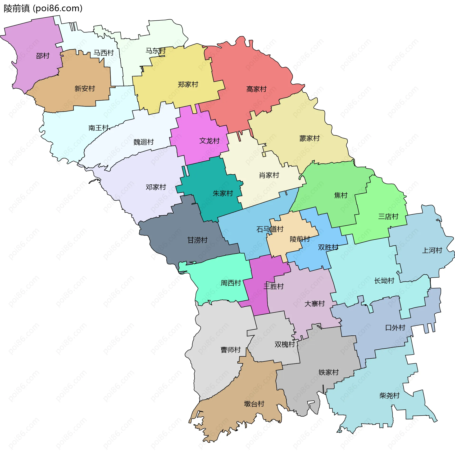 陵前镇边界地图(五级行政区划)