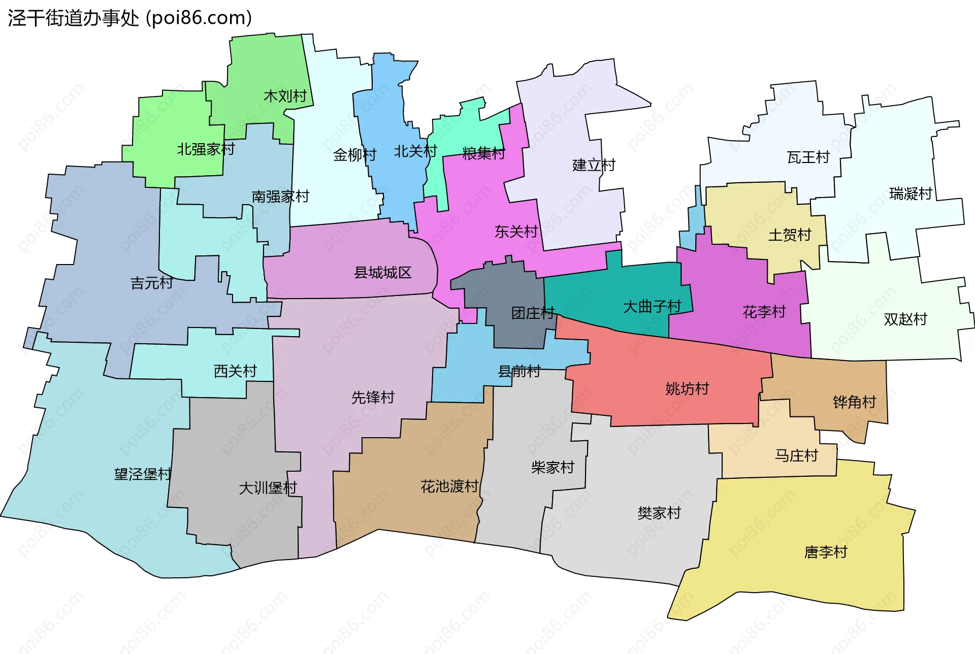 泾干街道办事处边界地图(五级行政区划)